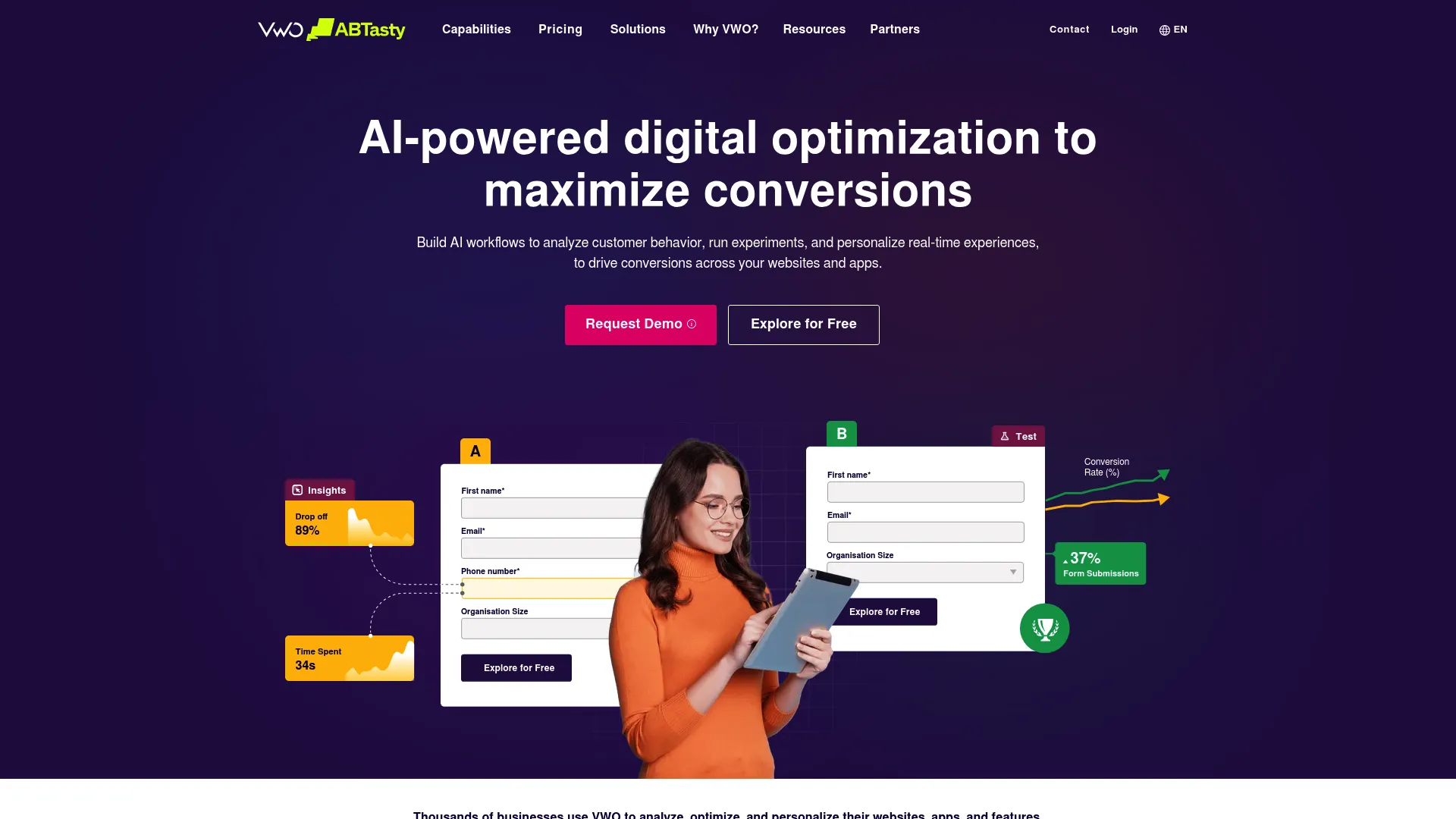 VWO experimentation platform homepage