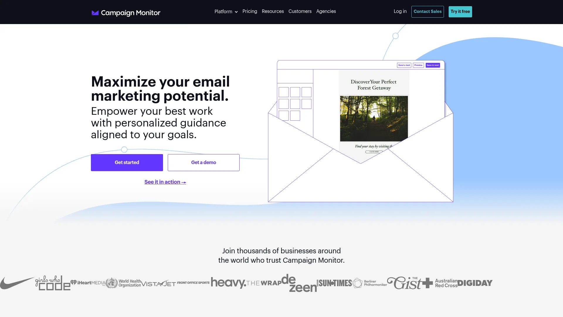 Campaign Monitor email marketing platform homepage