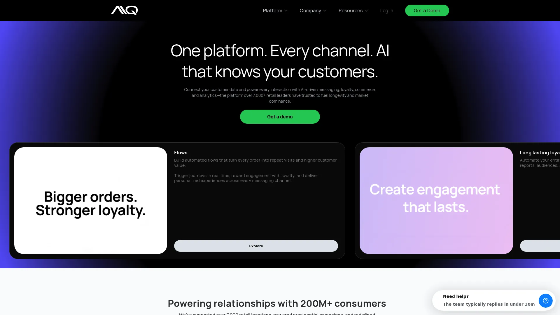 AIQ retail marketing and loyalty platform homepage