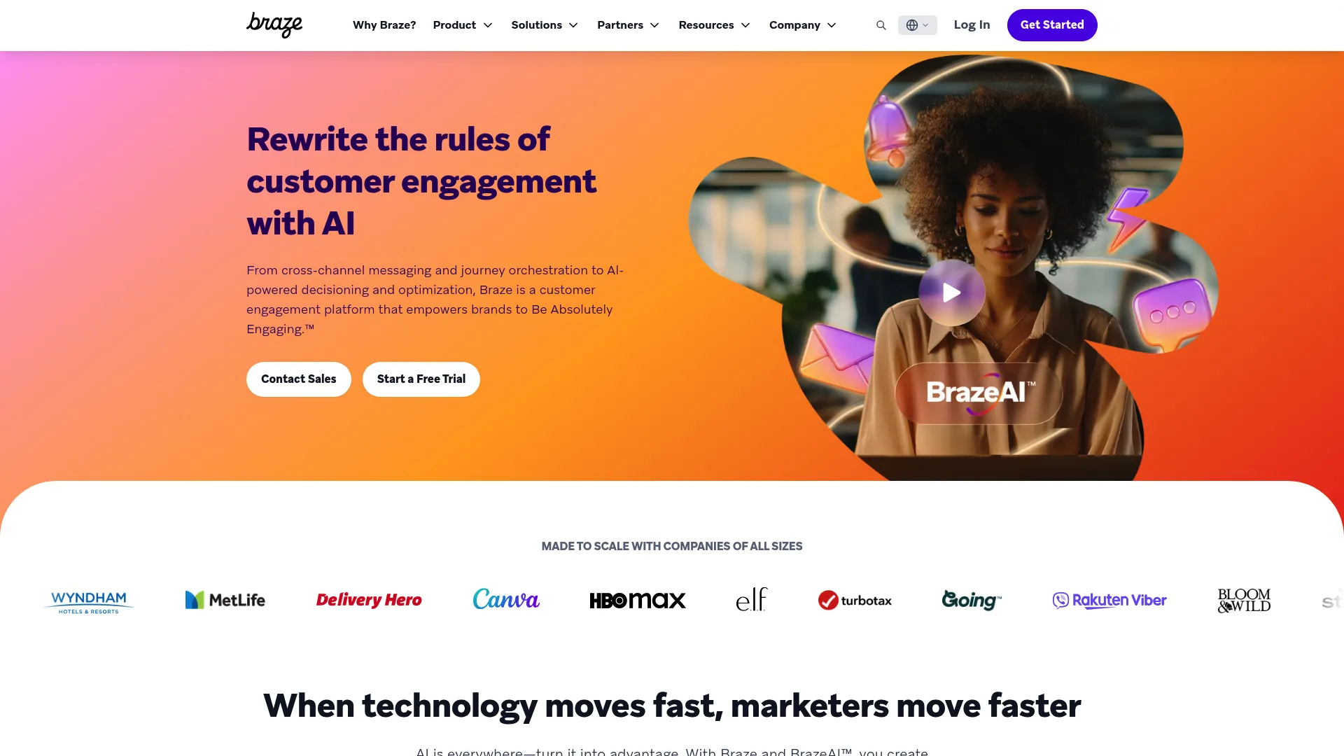 Braze customer engagement platform homepage