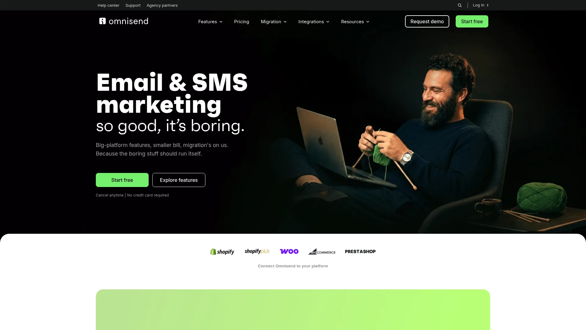 Omnisend ecommerce email, SMS, and push marketing platform homepage