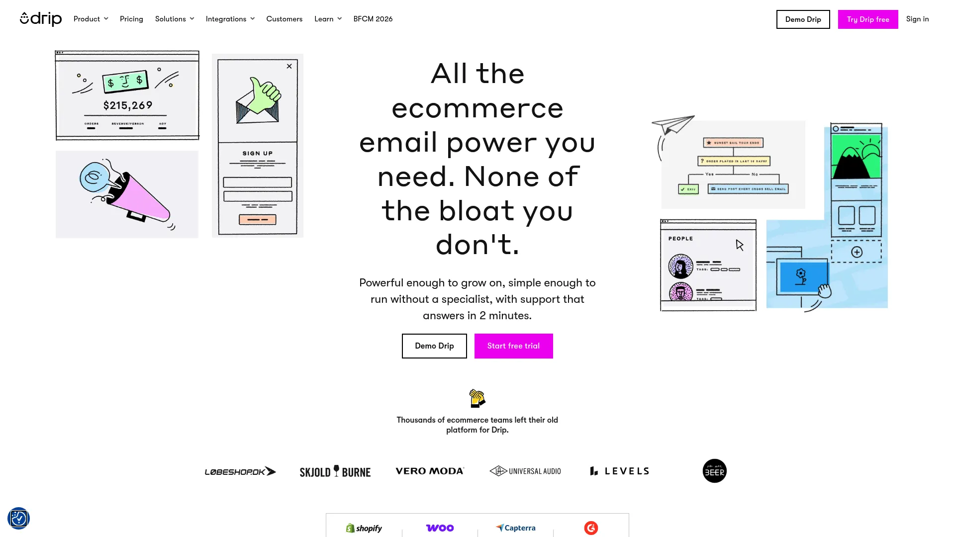 Drip ecommerce marketing automation platform homepage
