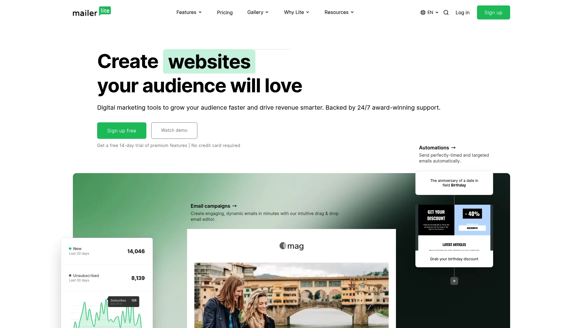 MailerLite email marketing and automation platform homepage