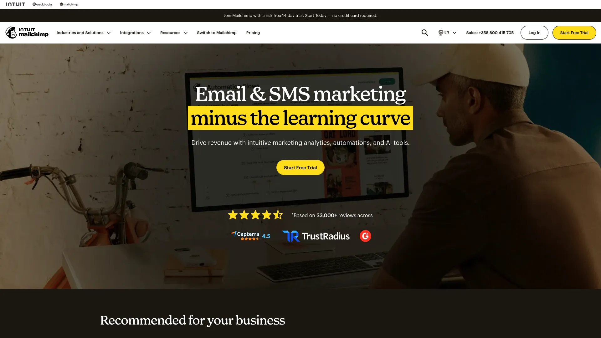 Mailchimp email and marketing automation platform homepage