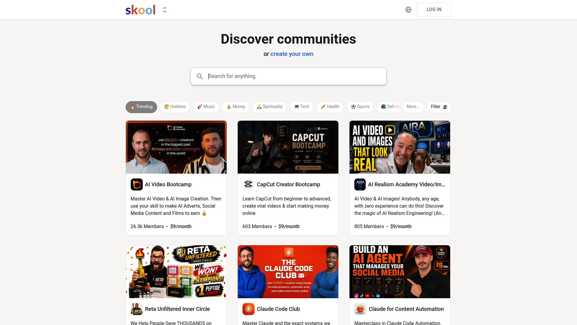 Skool community platform homepage