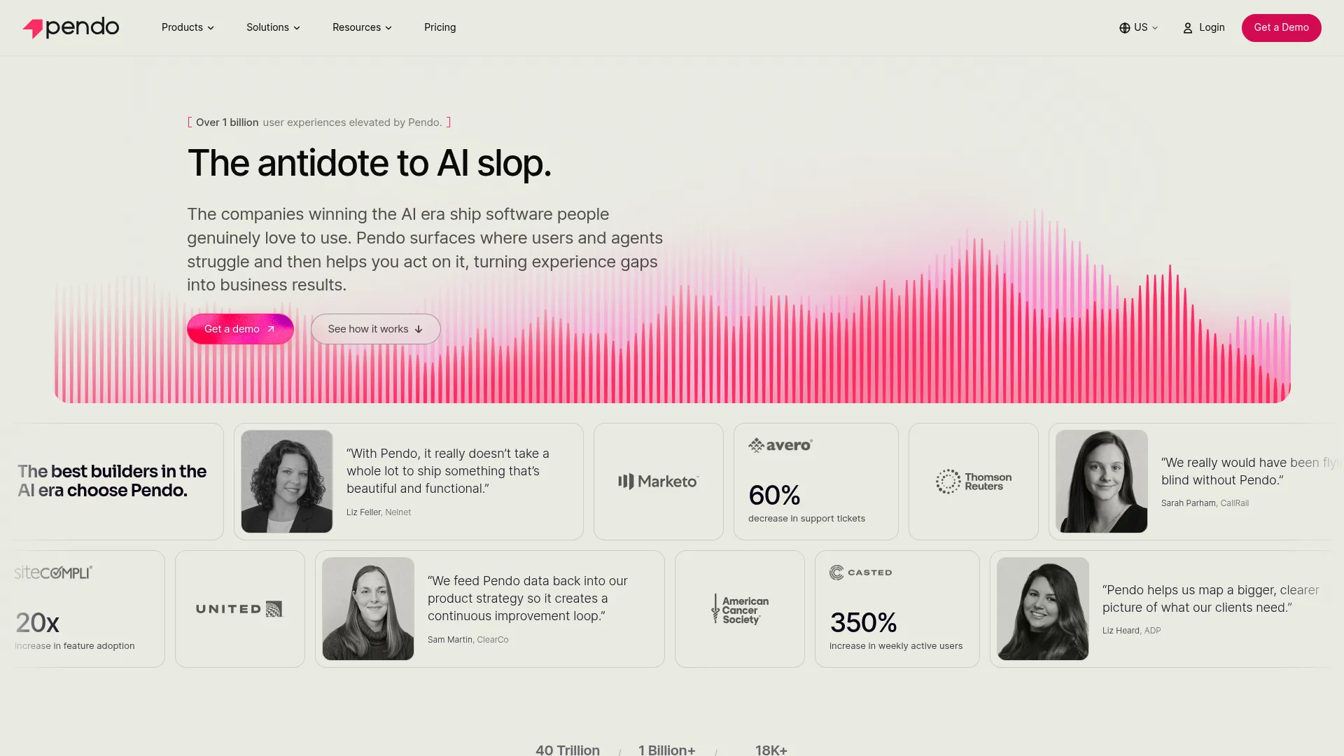 Pendo product analytics and in-app guidance platform interface