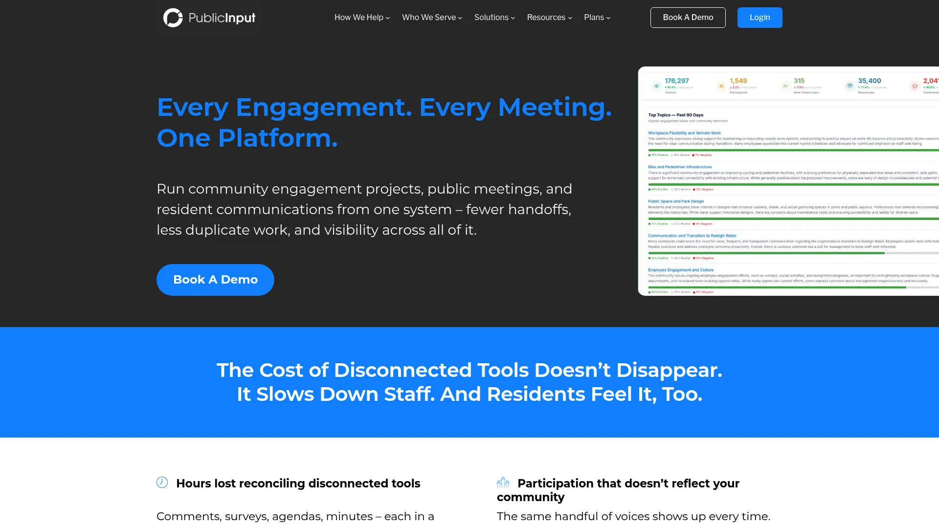 PublicInput community engagement and public meetings platform homepage