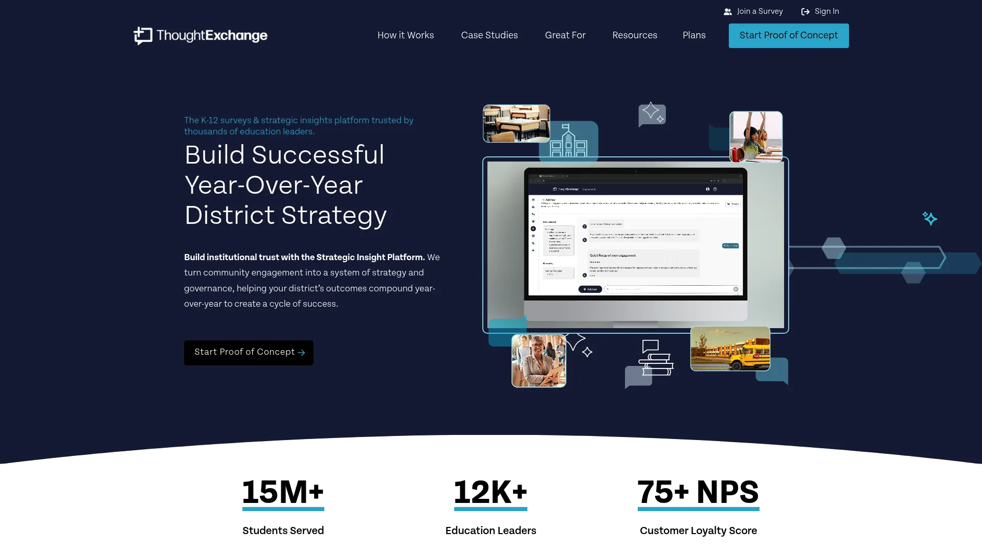 ThoughtExchange stakeholder engagement and insights platform homepage
