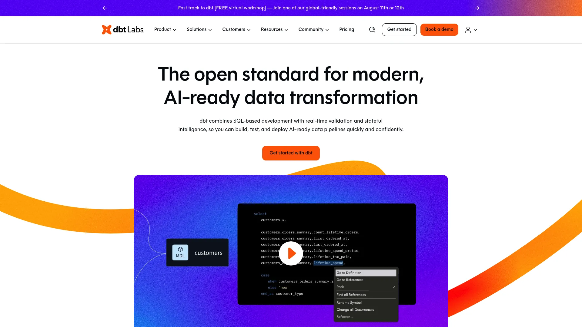 dbt data transformation platform interface
