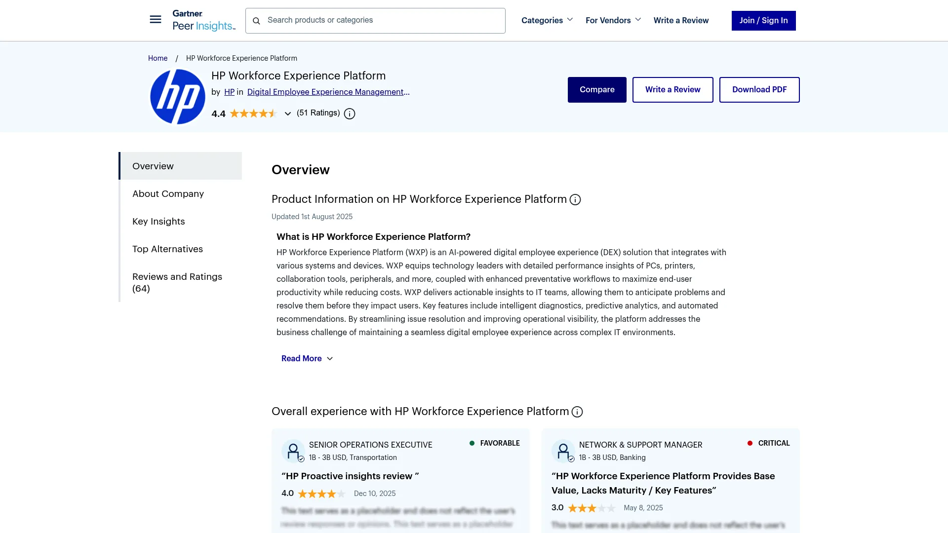 HP Workforce Experience Platform reviews on Gartner Peer Insights