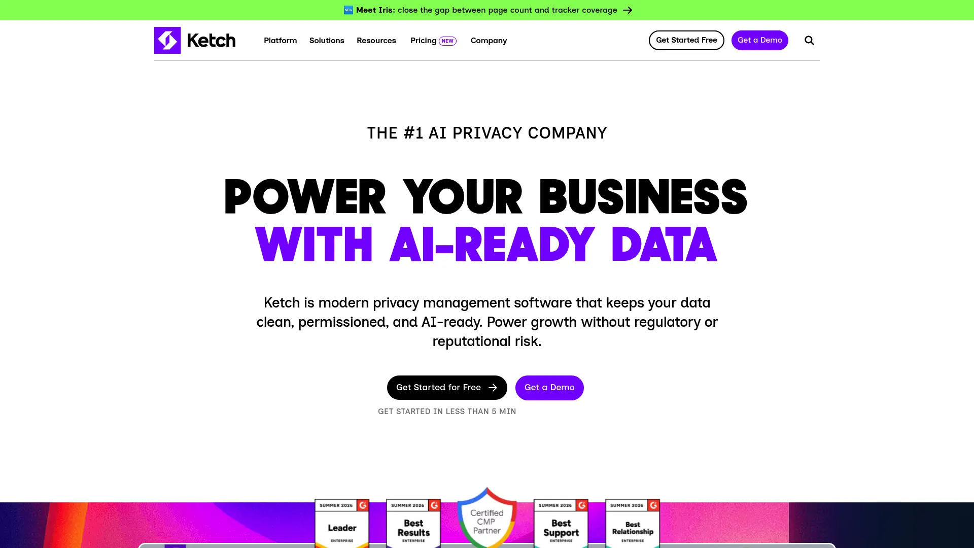 Ketch consent management and data rights platform interface
