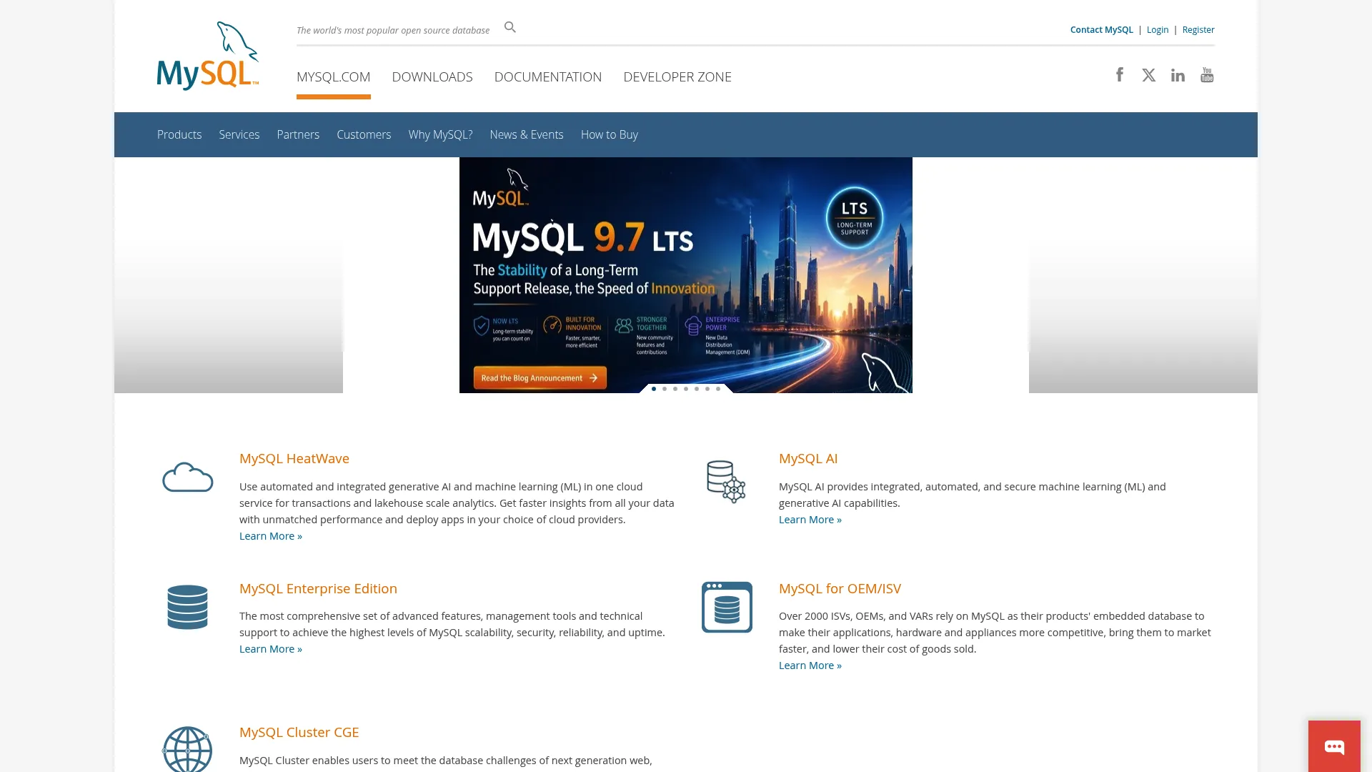 MySQL product page screenshot
