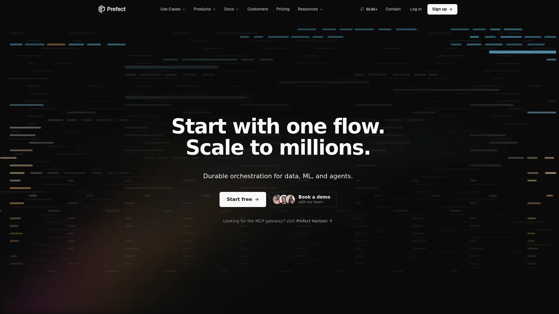 Prefect homepage showing Python workflow orchestration