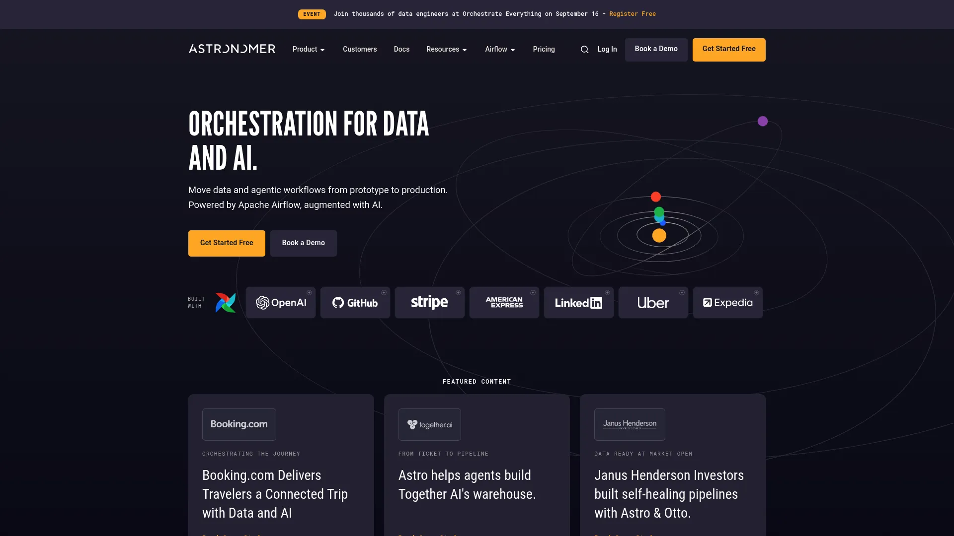 Astronomer homepage showing managed Apache Airflow platform