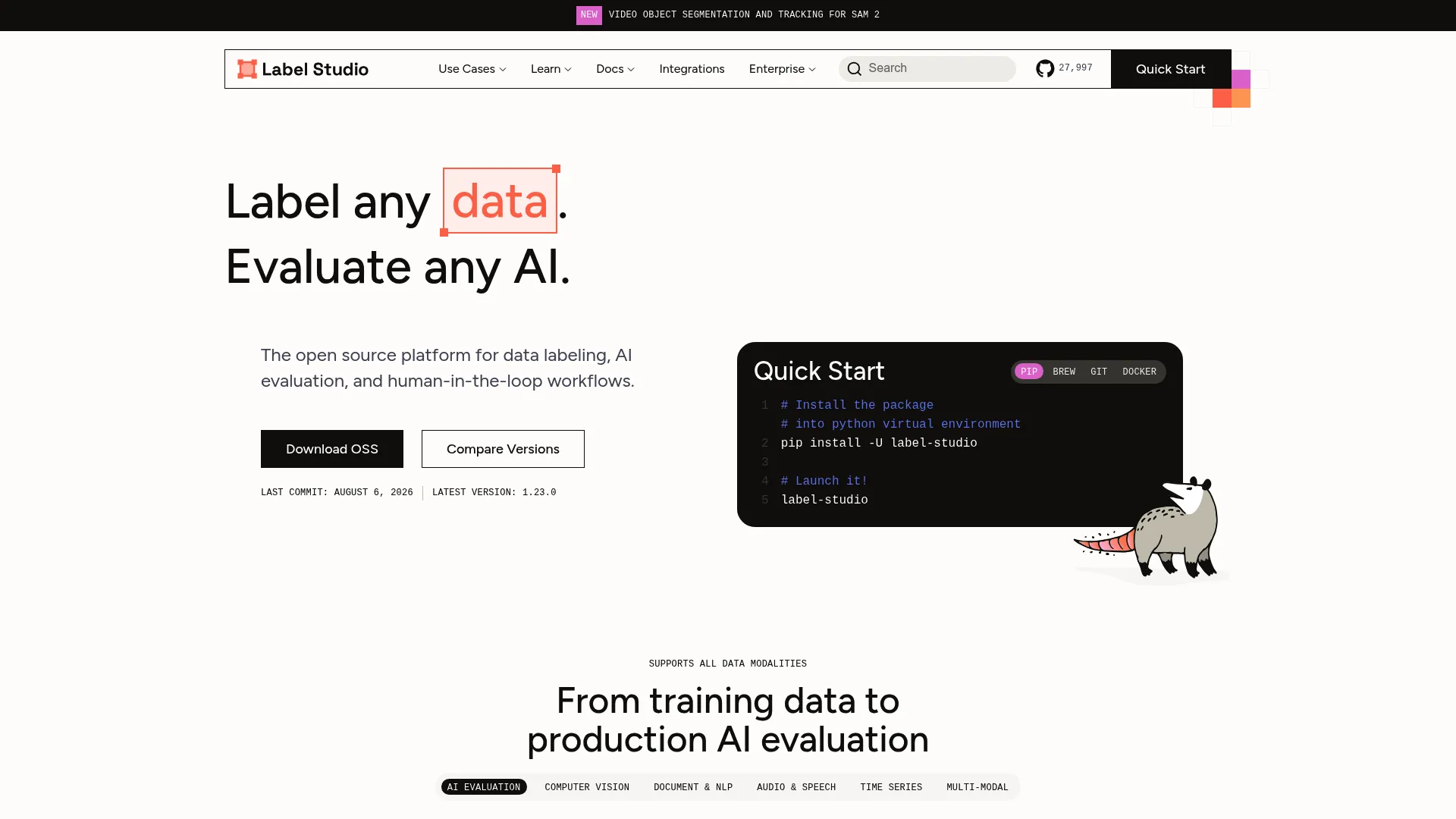 Label Studio data labeling and evaluation workflow homepage