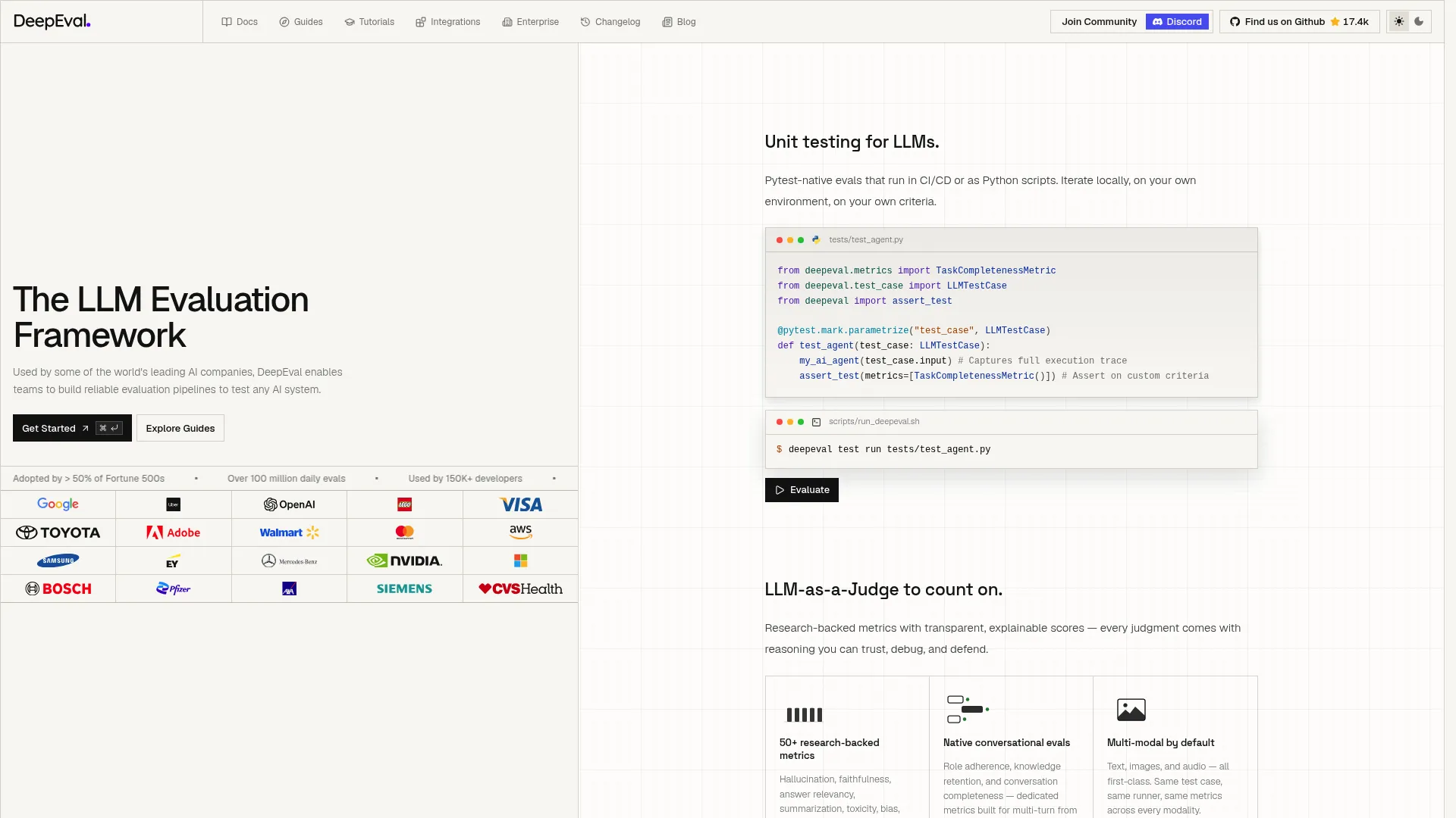 DeepEval open-source LLM evaluation framework homepage