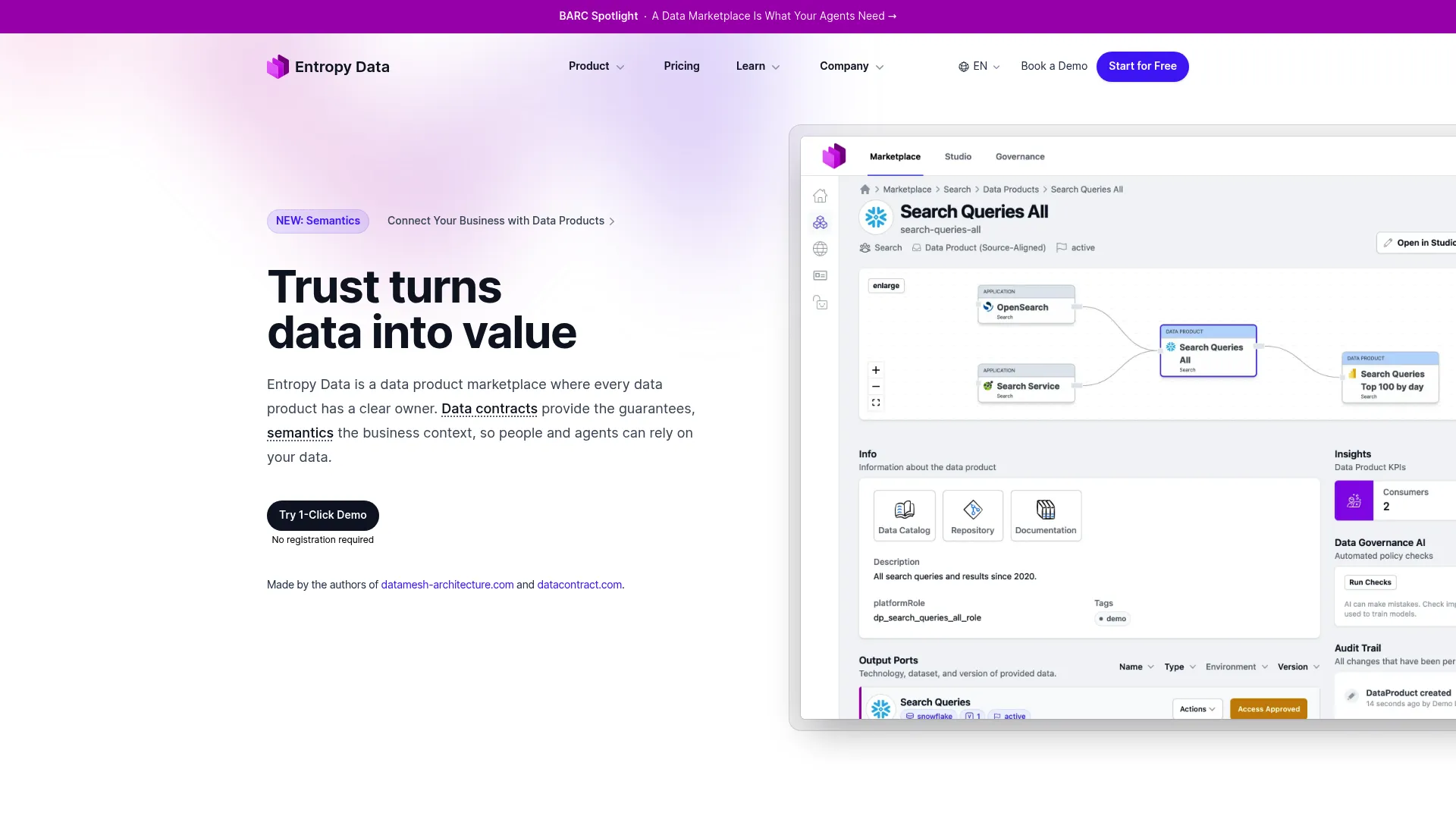Entropy Data data product and contract management platform