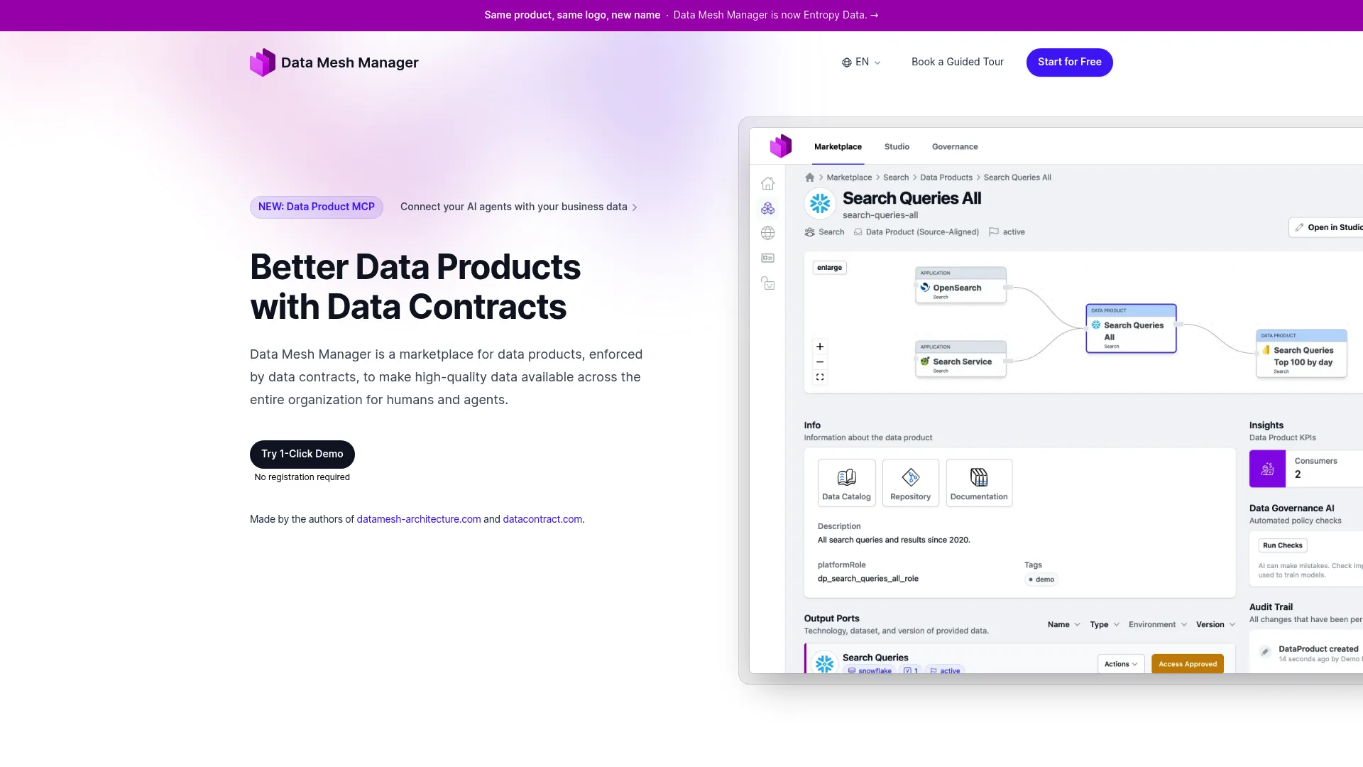 Data Mesh Manager data product marketplace interface