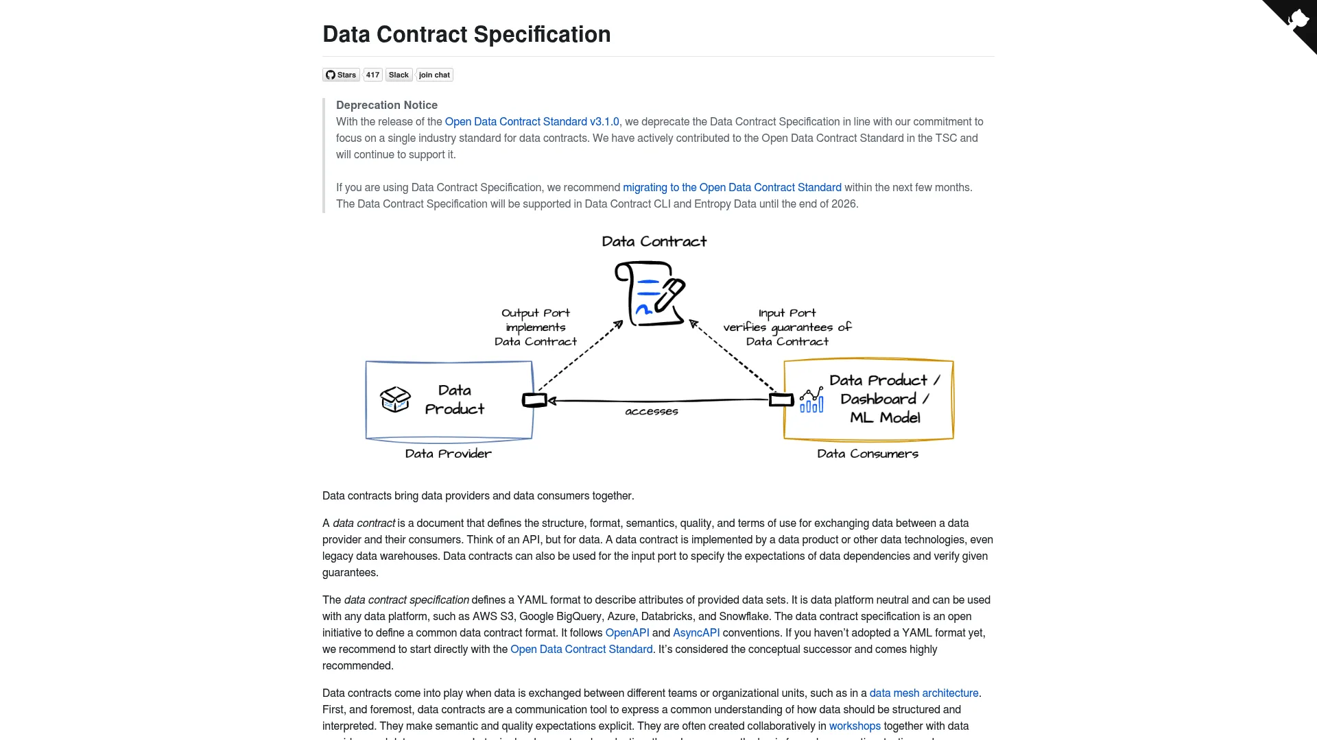 Data Contract Specification open YAML standard