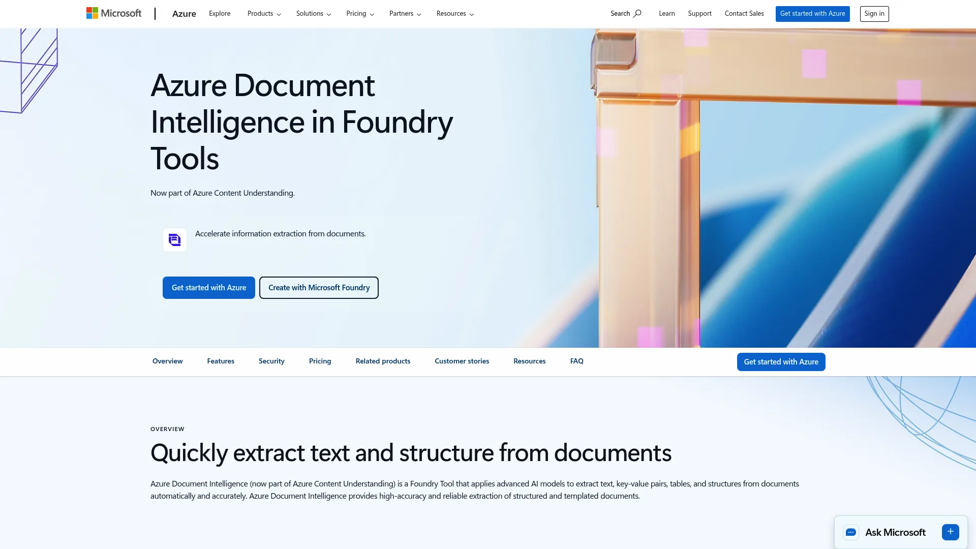 Microsoft Azure AI Document Intelligence extraction service