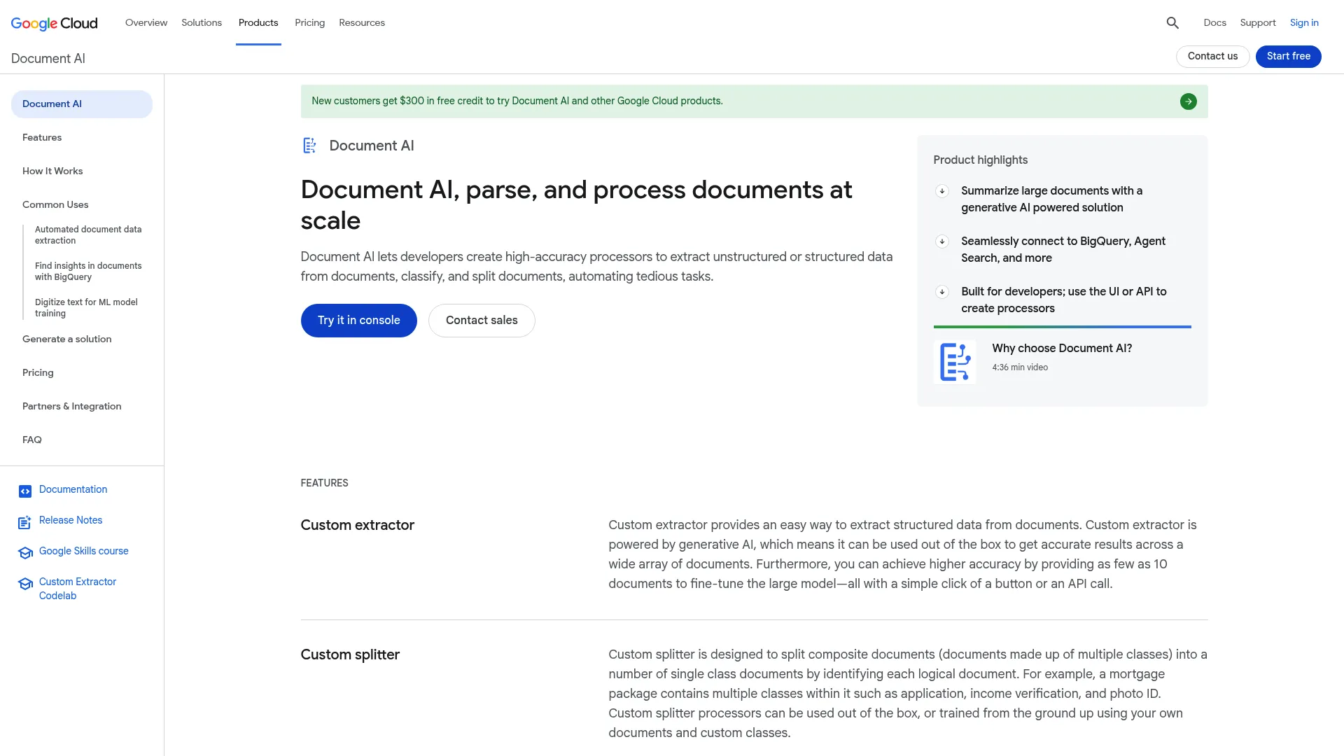 Google Document AI cloud document processing service