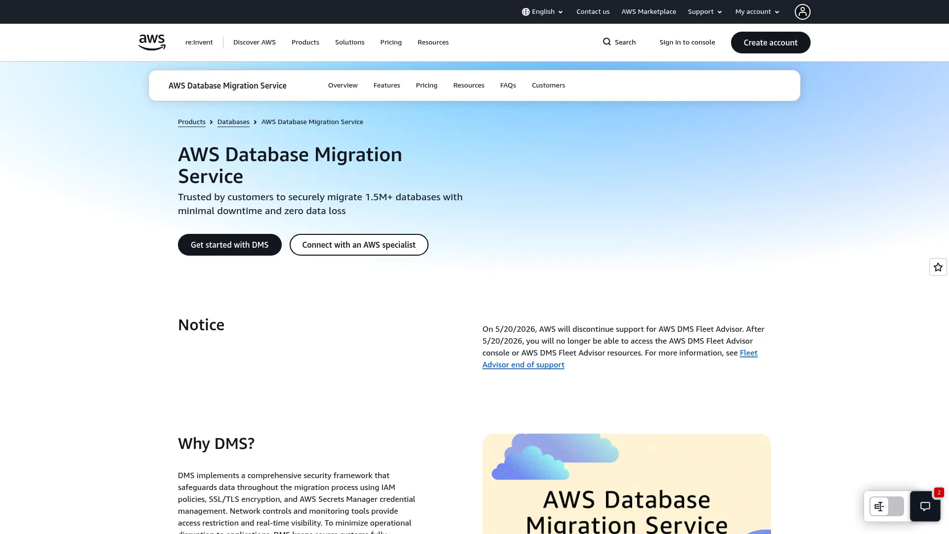 AWS Database Migration Service product page