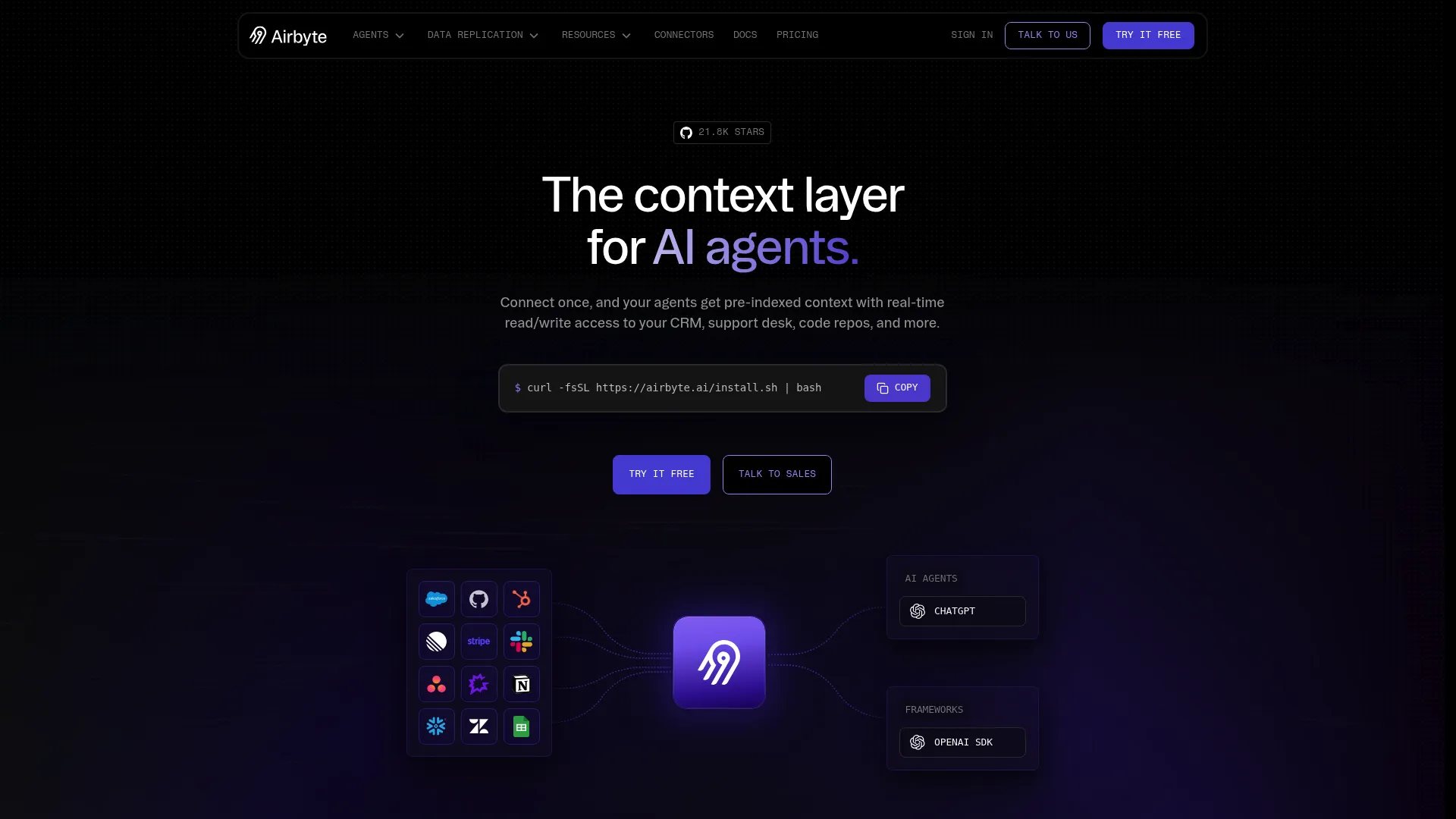Airbyte open-source data integration platform homepage