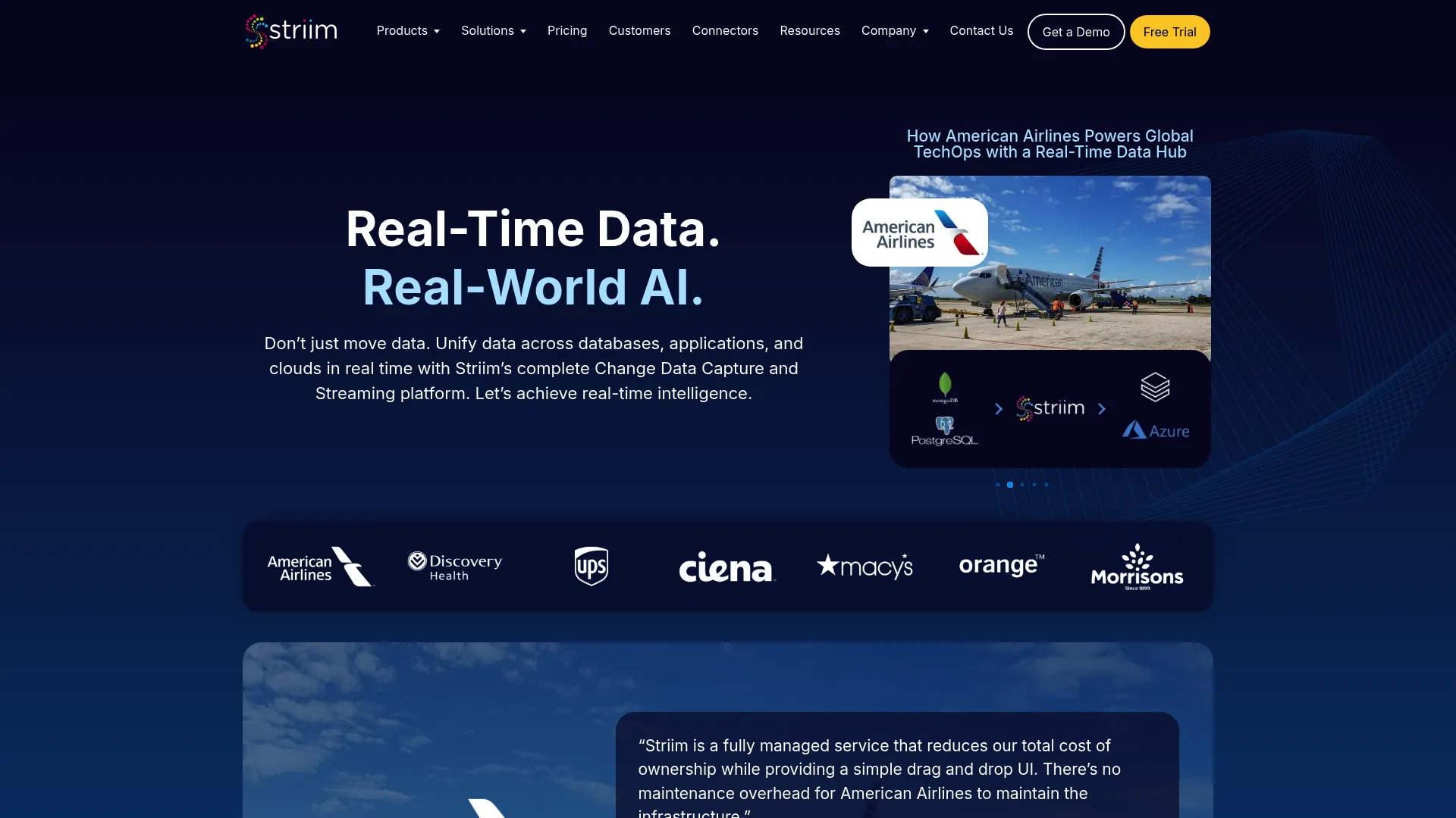 Striim real-time data integration and streaming platform homepage