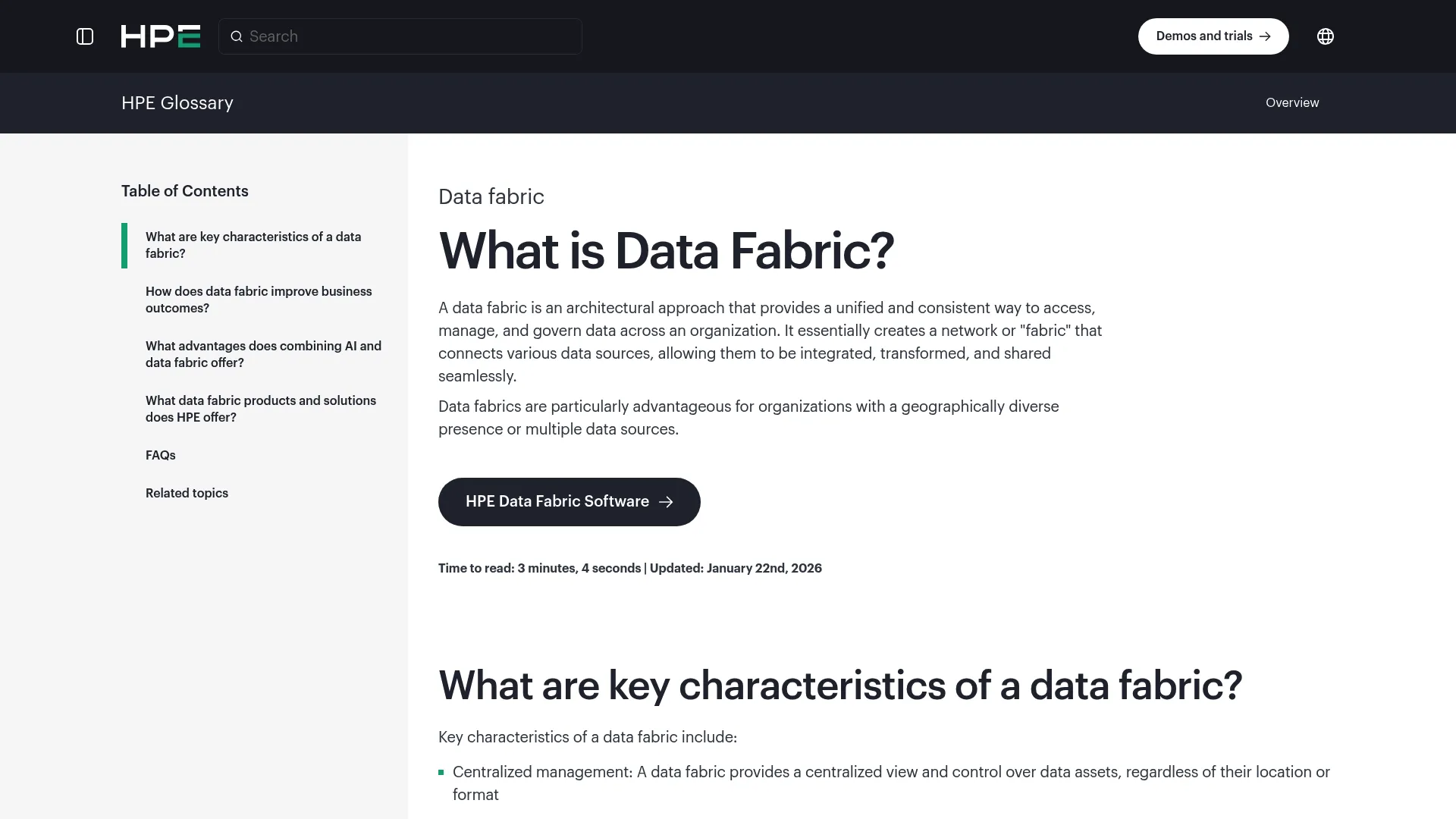 HPE Data Fabric Software page describing the AI-ready data plane