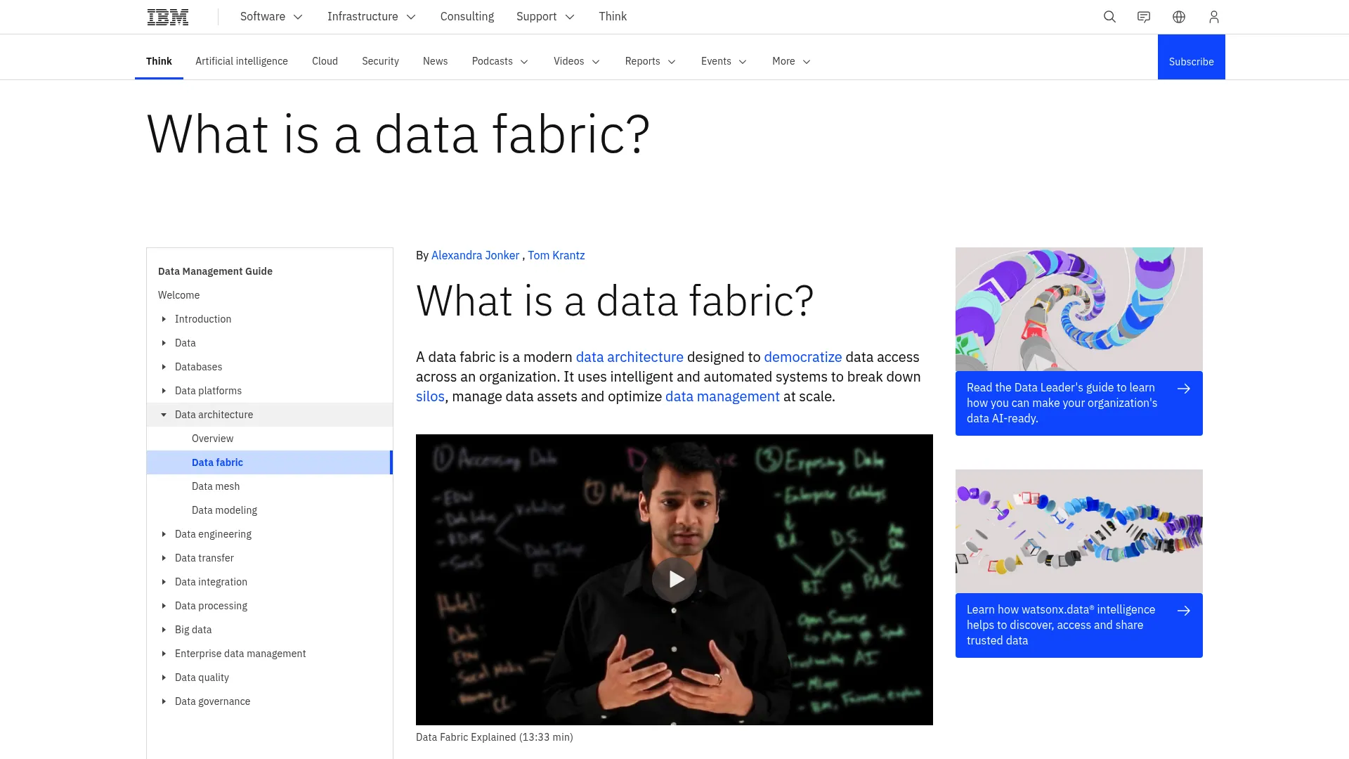 IBM Data Fabric topic page explaining the architecture