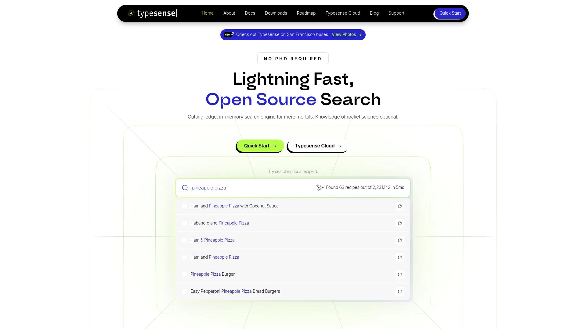 Typesense open-source typo-tolerant search engine homepage