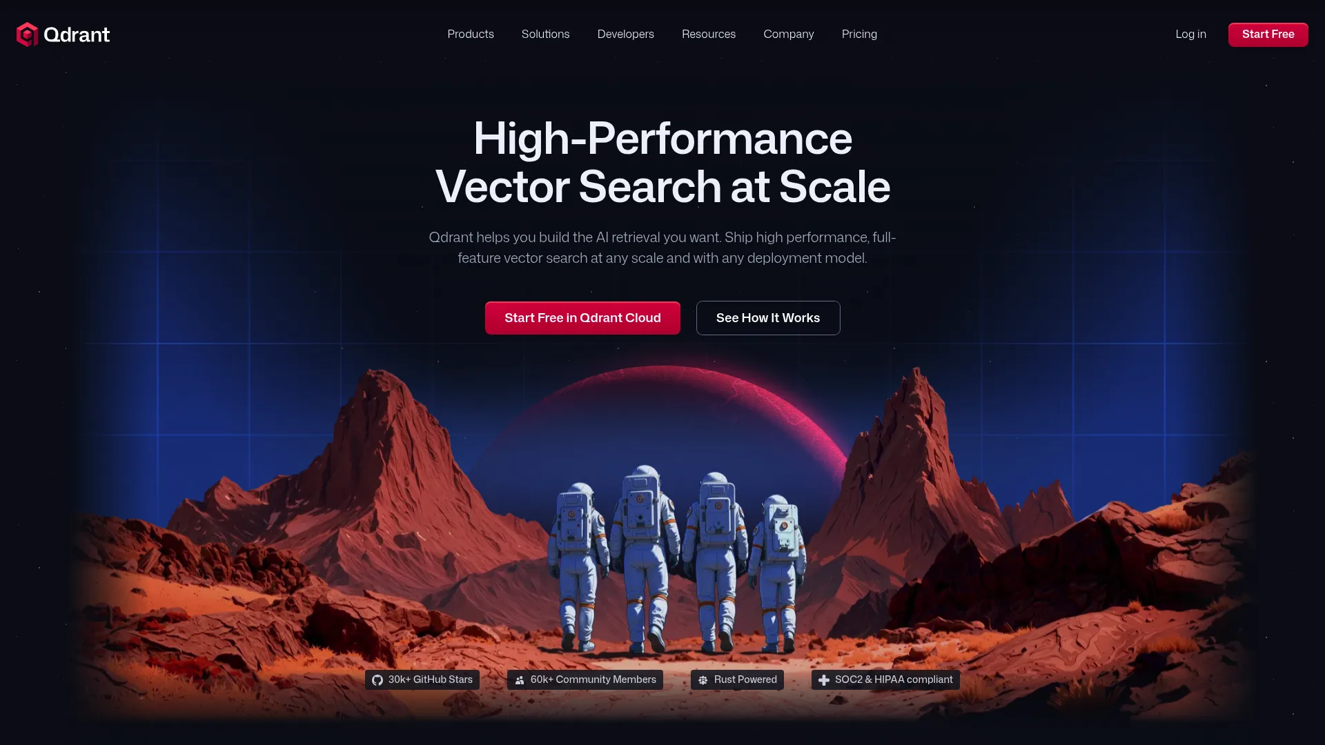 Qdrant vector search engine homepage