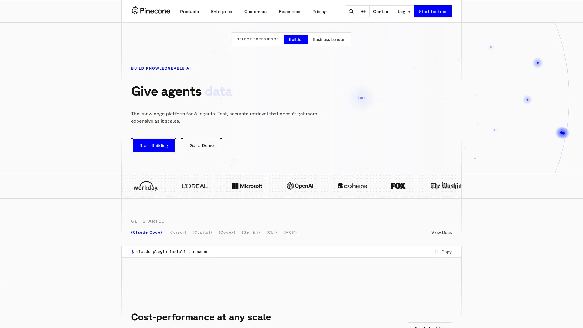 Pinecone vector database homepage