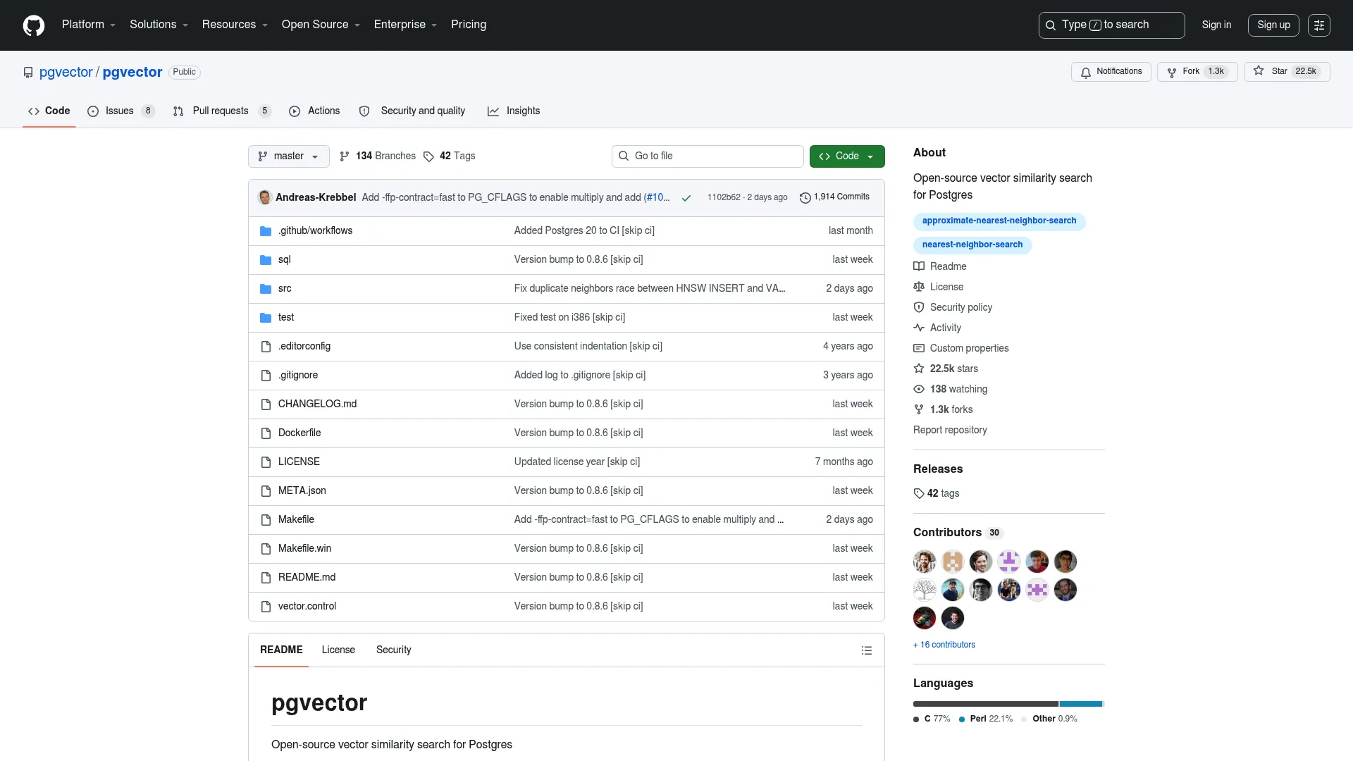 pgvector PostgreSQL extension GitHub page
