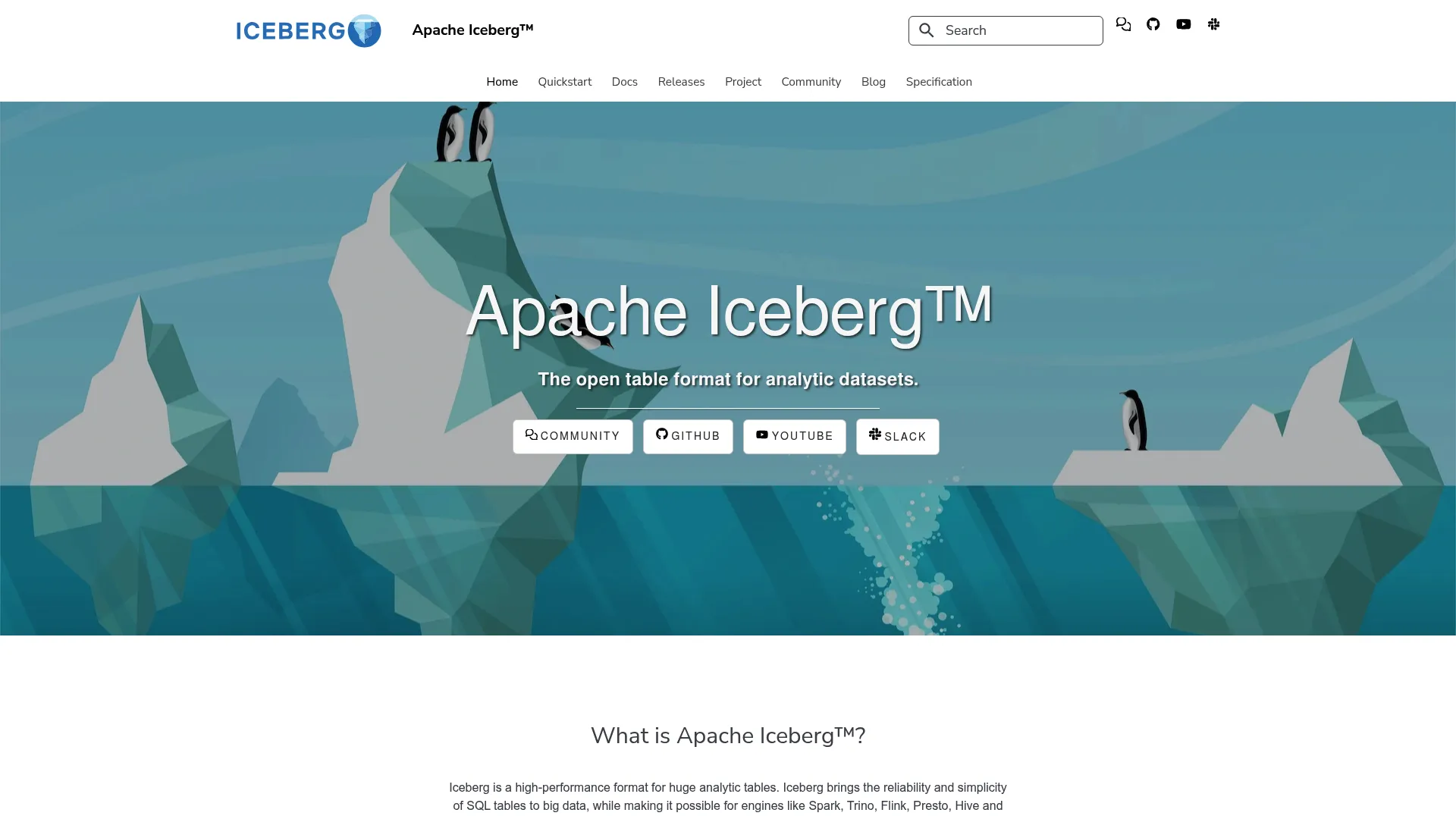 Apache Iceberg open table format page