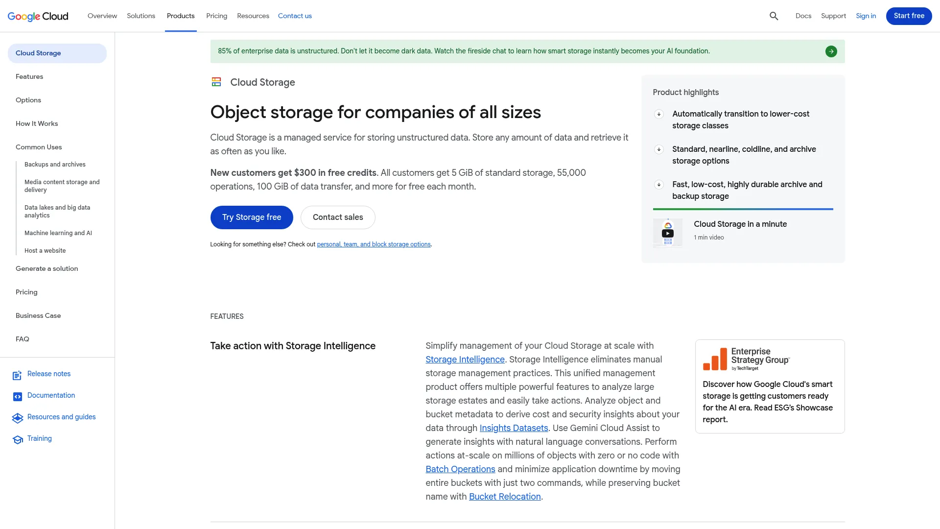 Google Cloud Storage product page