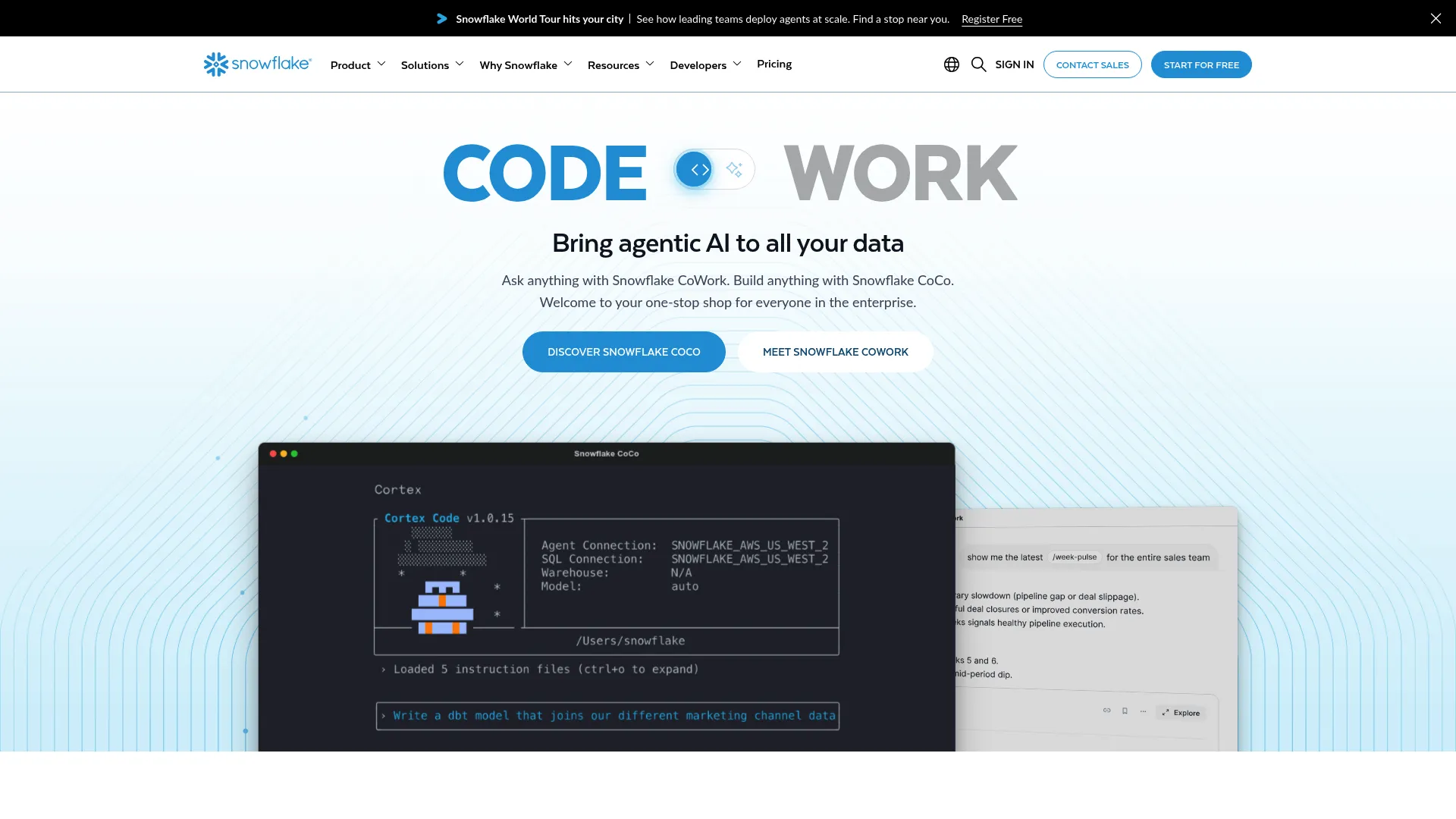 Snowflake cloud data platform homepage
