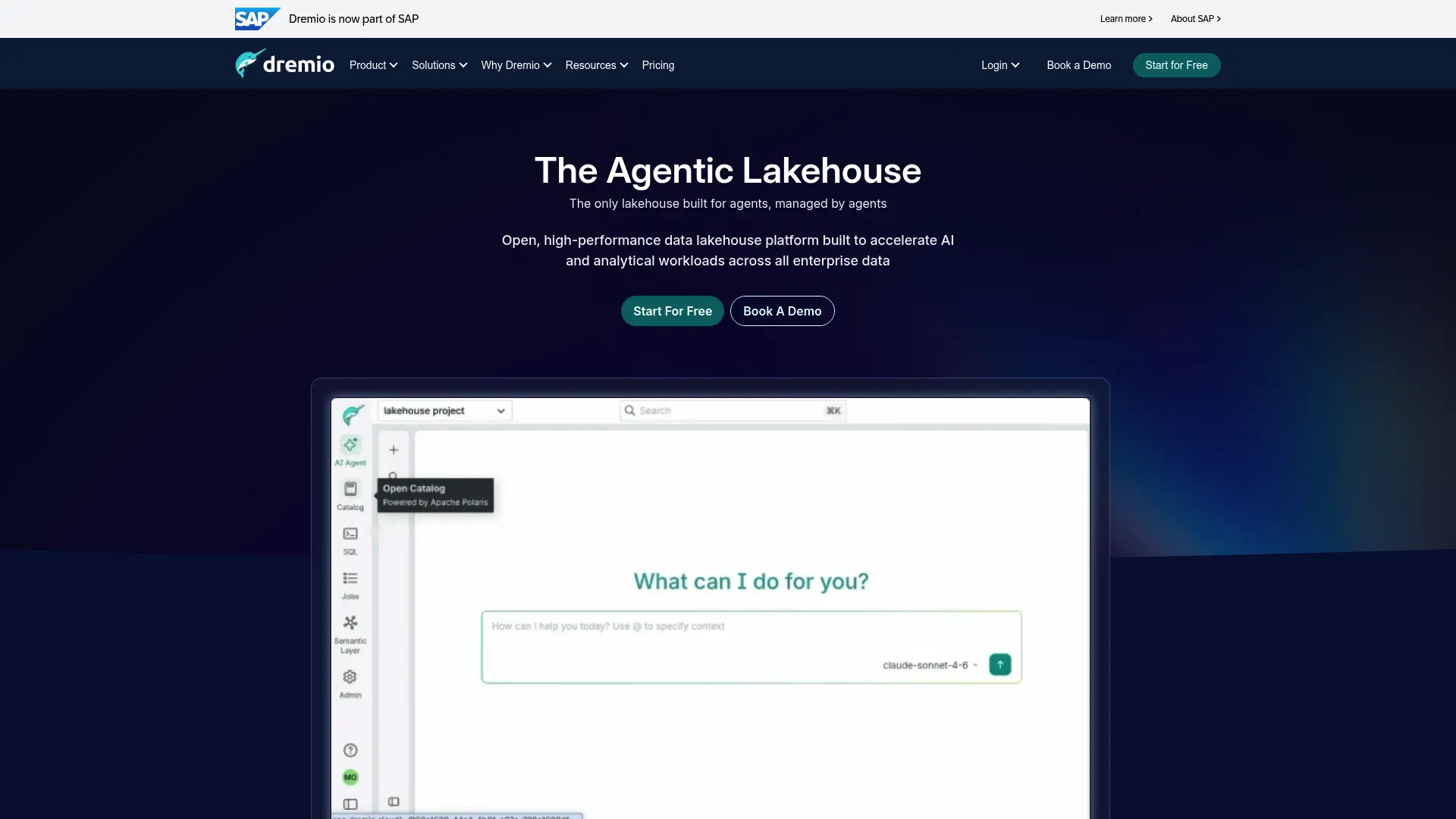 Dremio lakehouse analytics platform interface