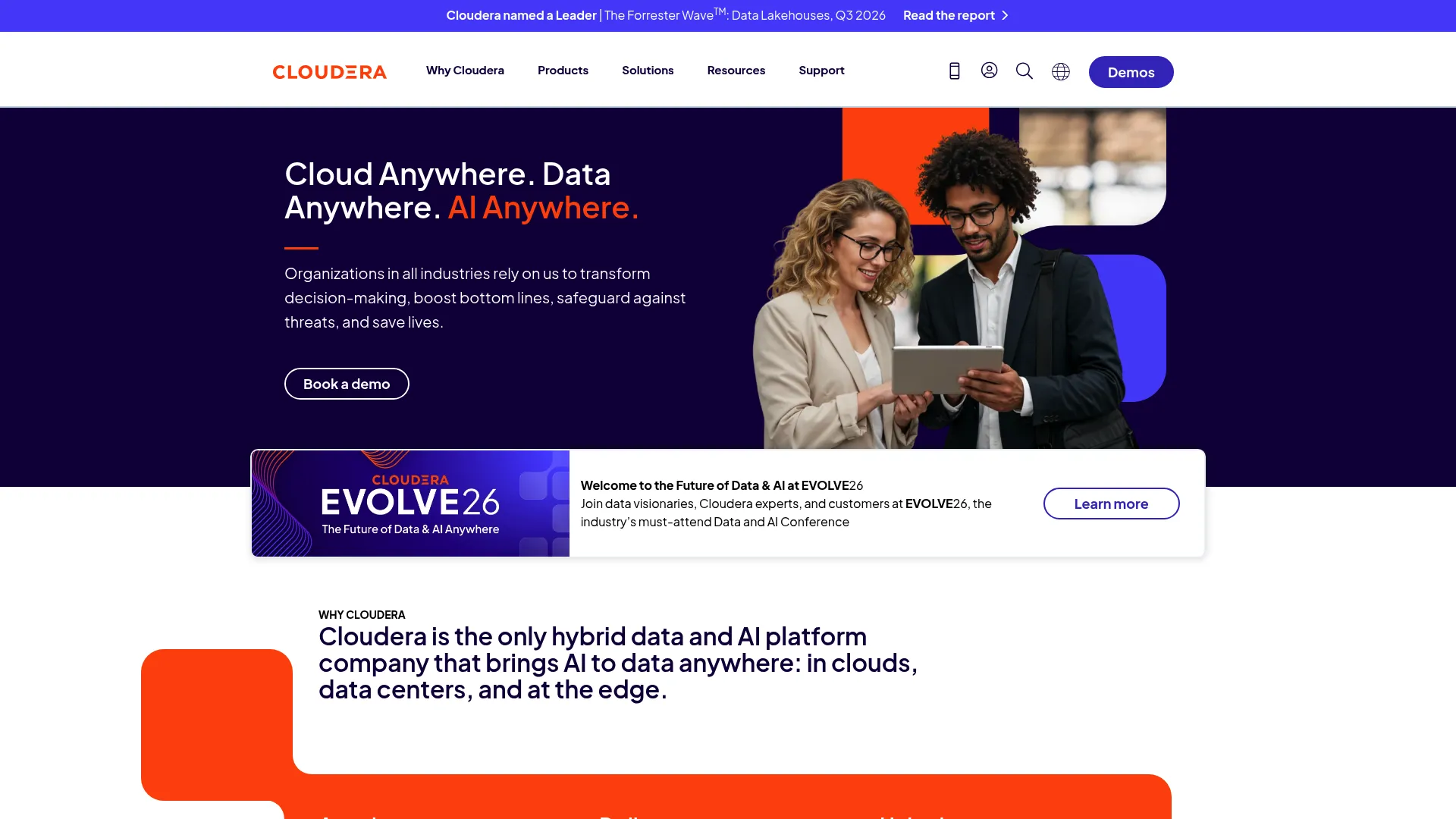Cloudera data and AI platform homepage