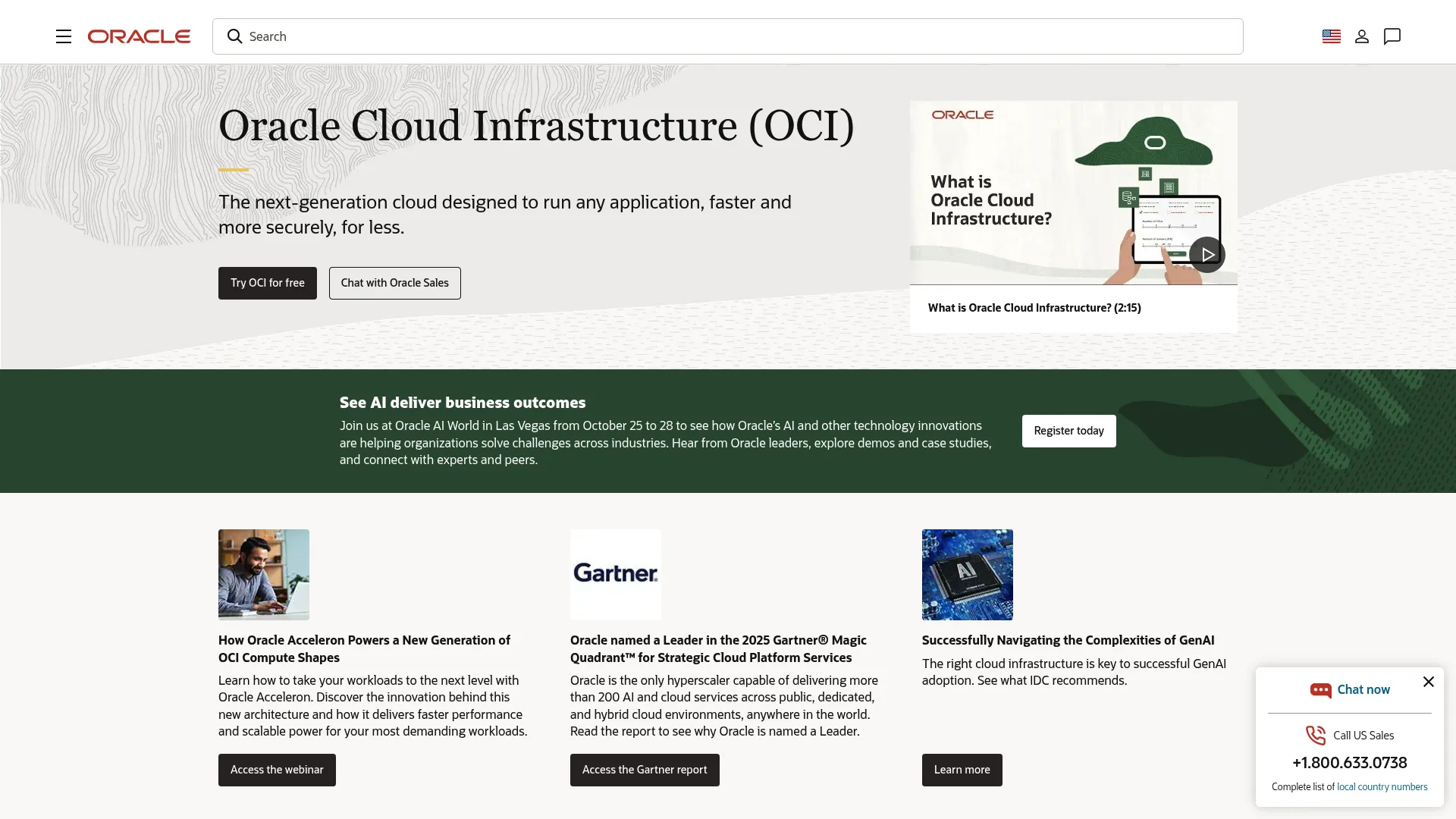 Oracle Cloud Infrastructure homepage