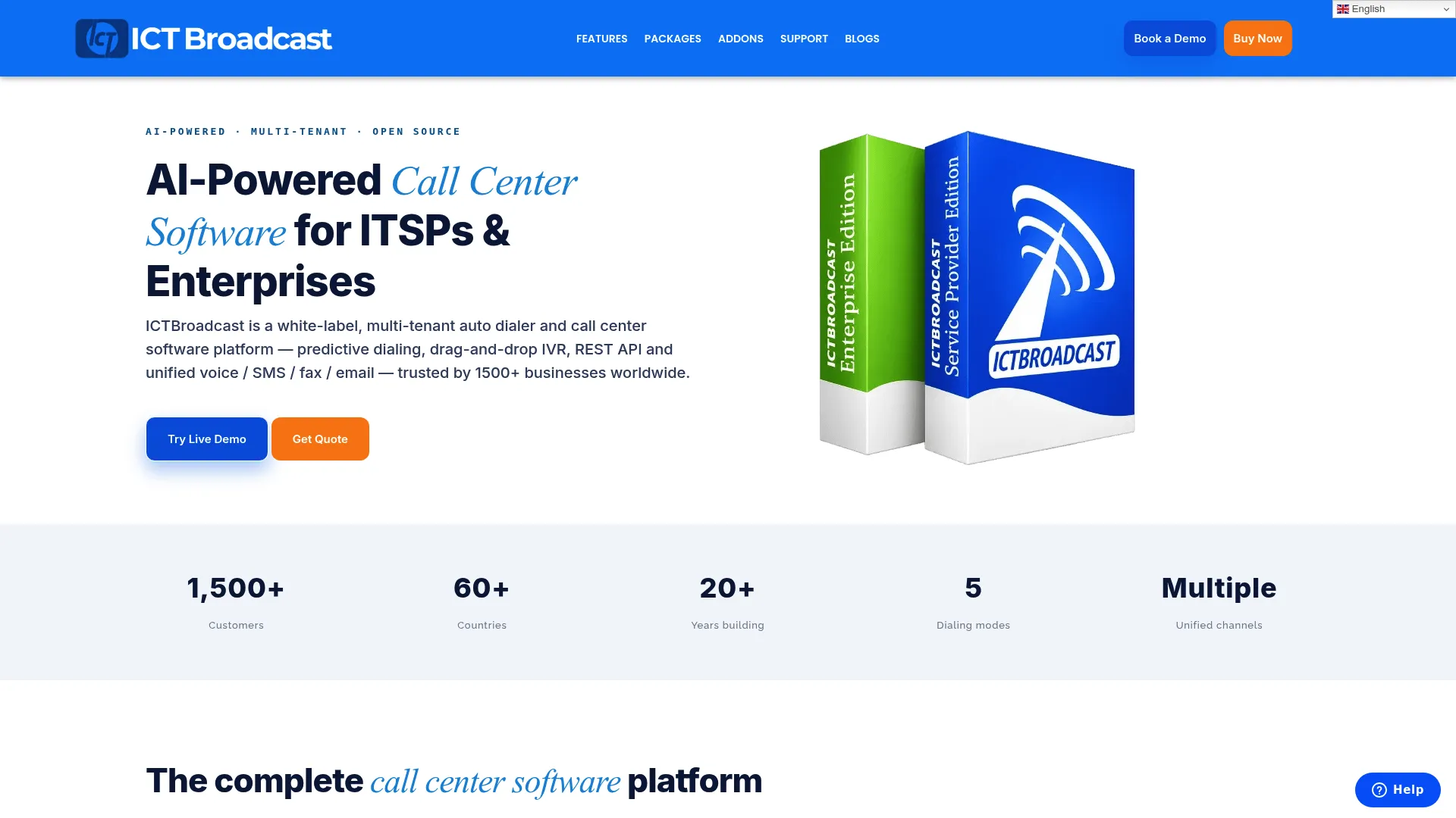 ICTBroadcast voice broadcasting platform homepage