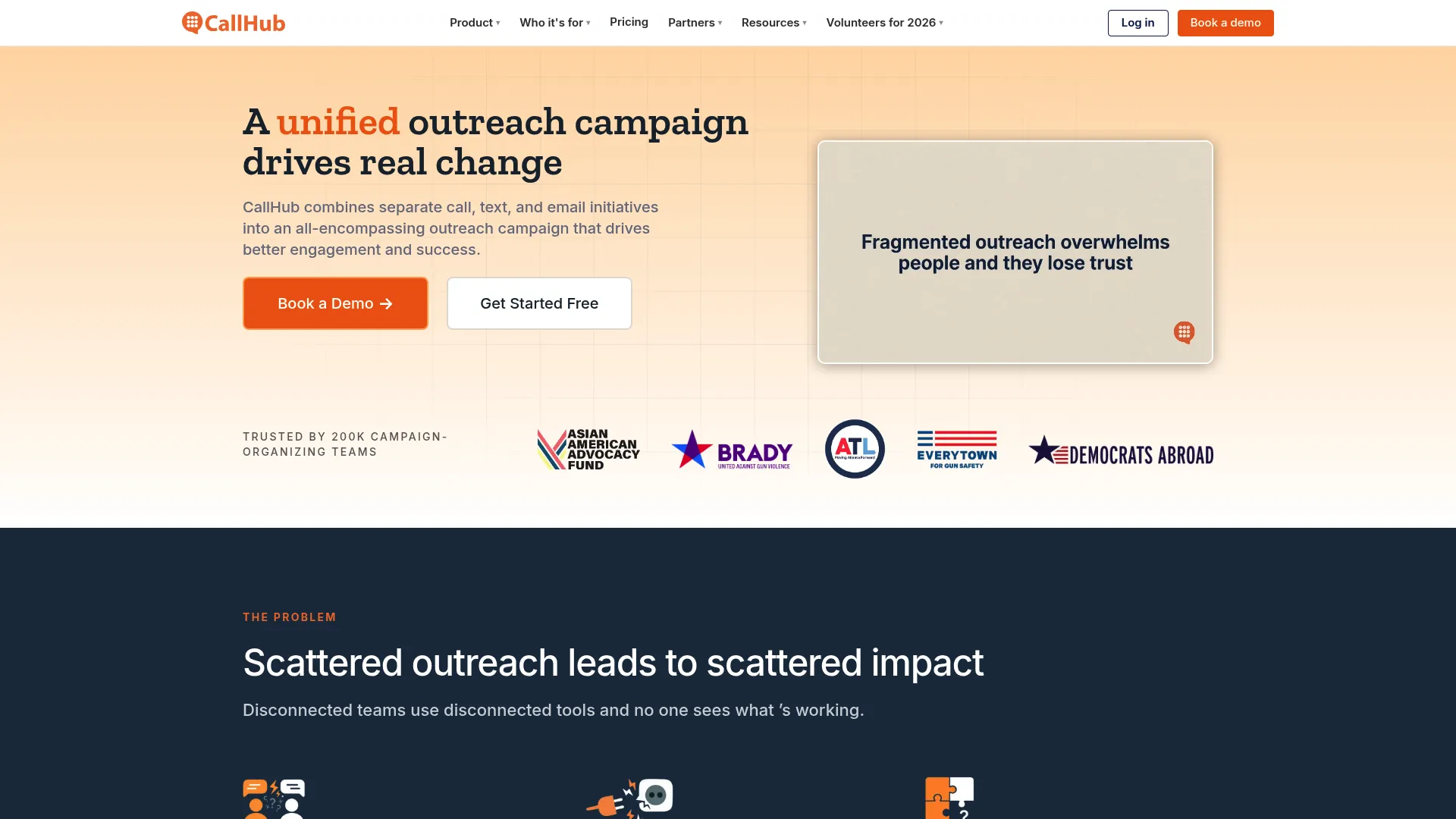 CallHub outreach platform homepage