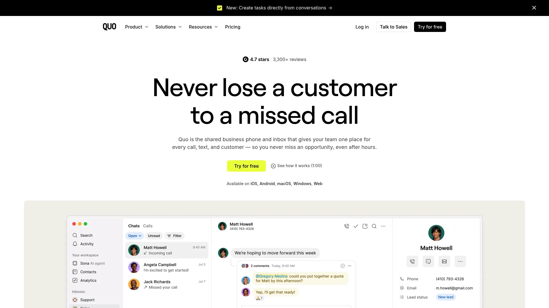 Quo shared business phone and inbox