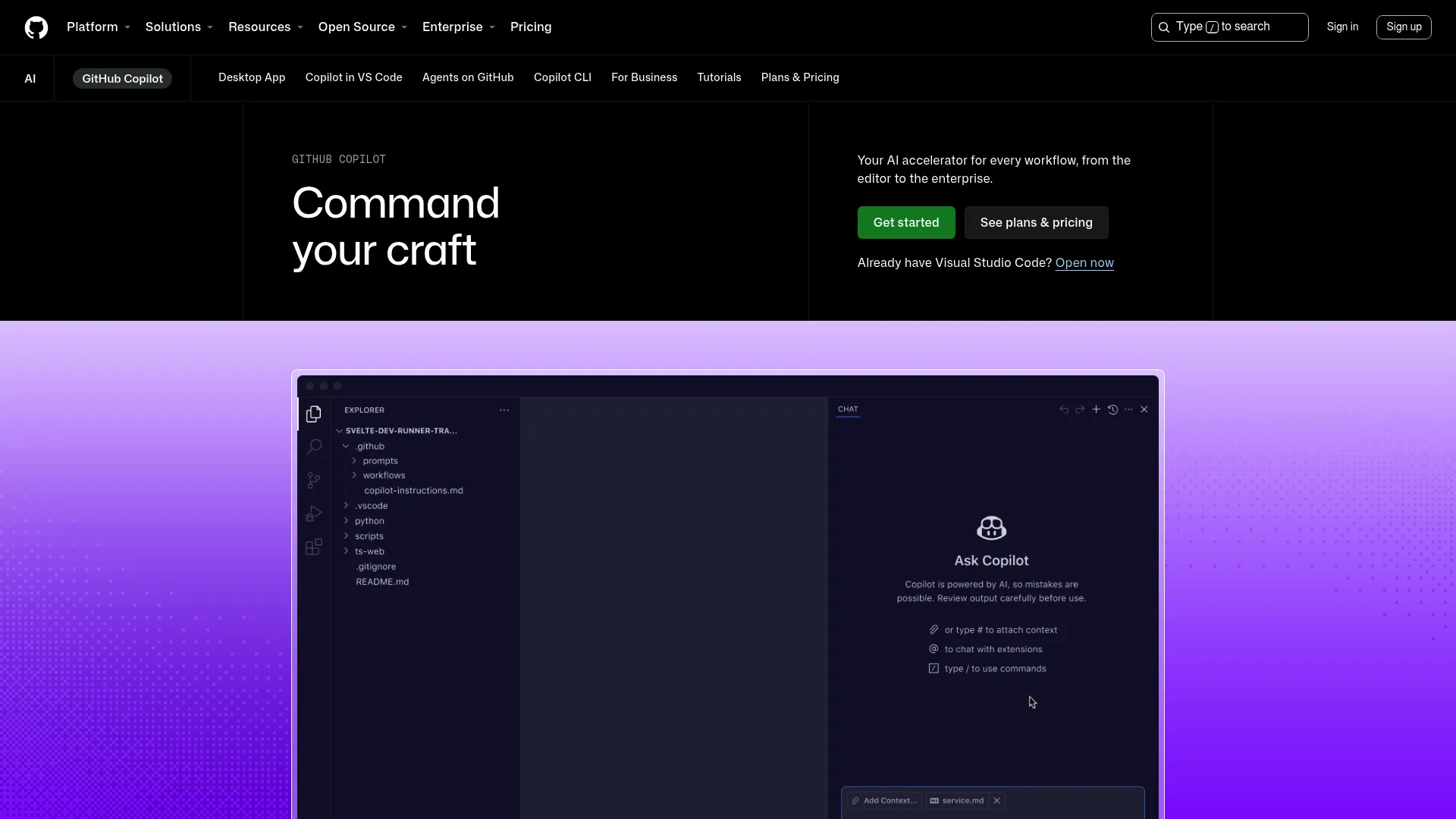 GitHub Copilot features page