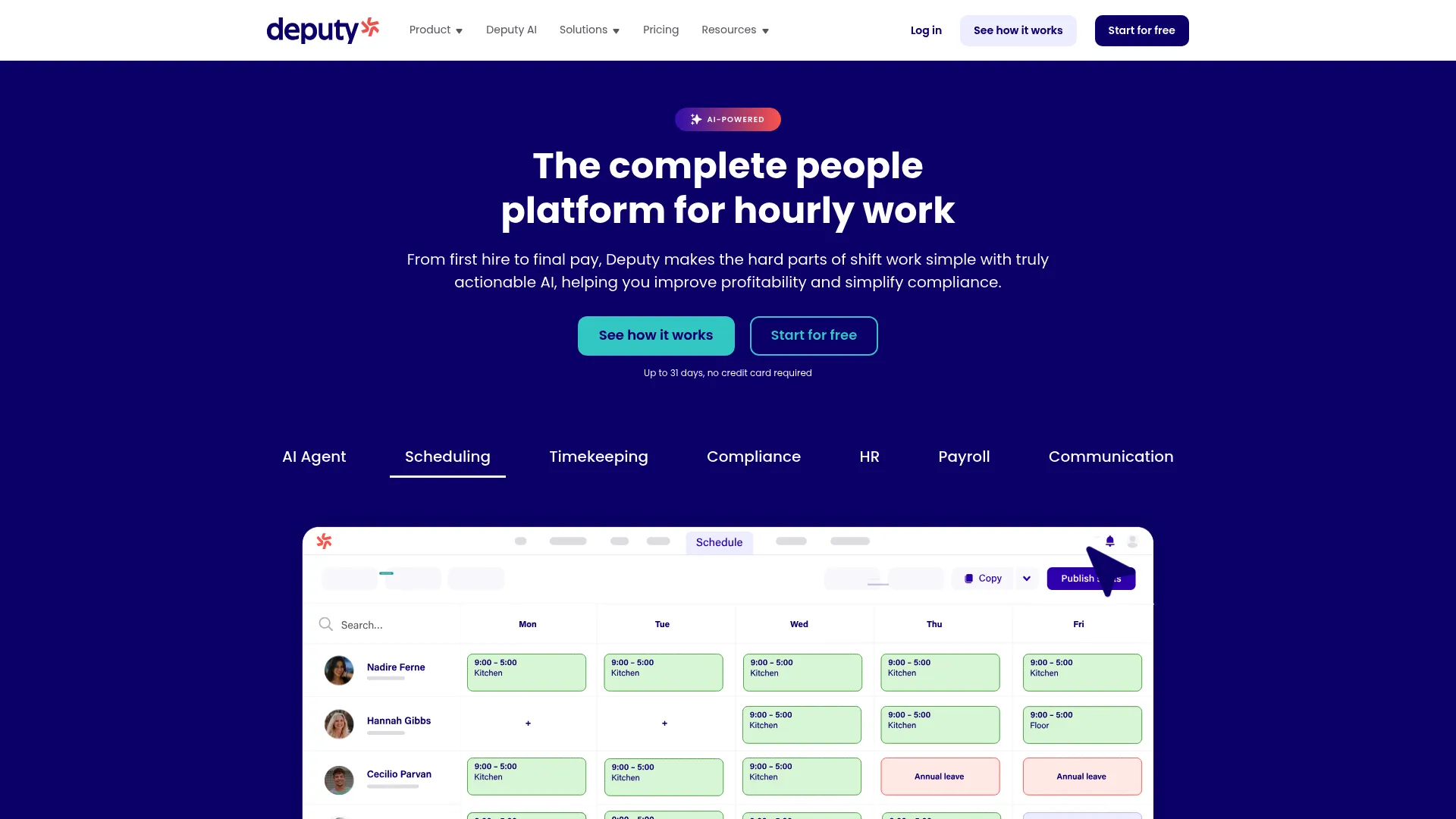 Deputy shift scheduling and time tracking platform interface