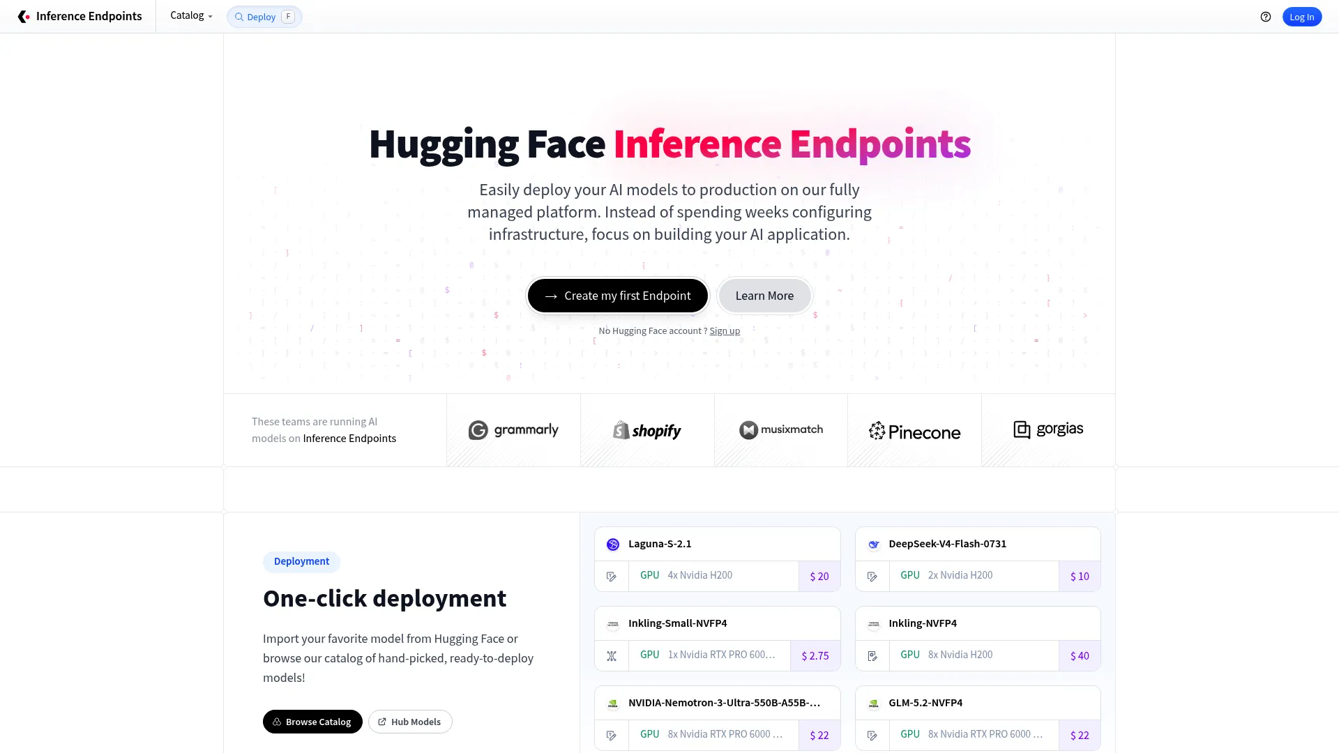 Hugging Face Inference Endpoints managed deployment