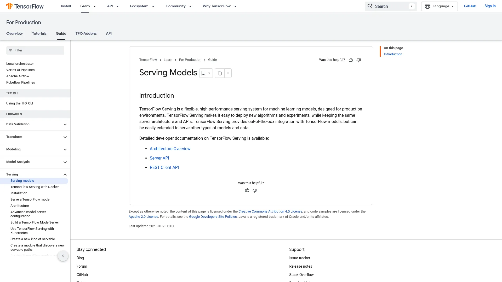 TensorFlow Serving production model serving