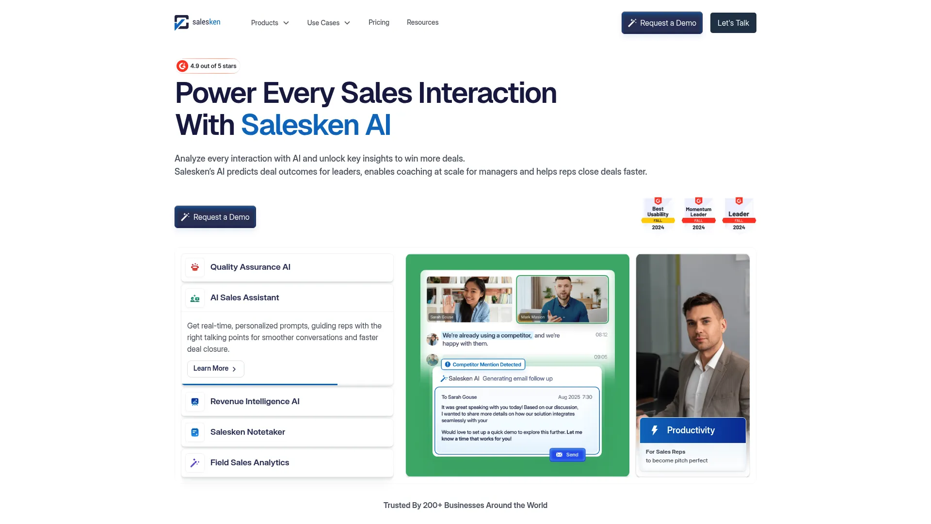 Salesken.ai conversation intelligence and real-time coaching platform