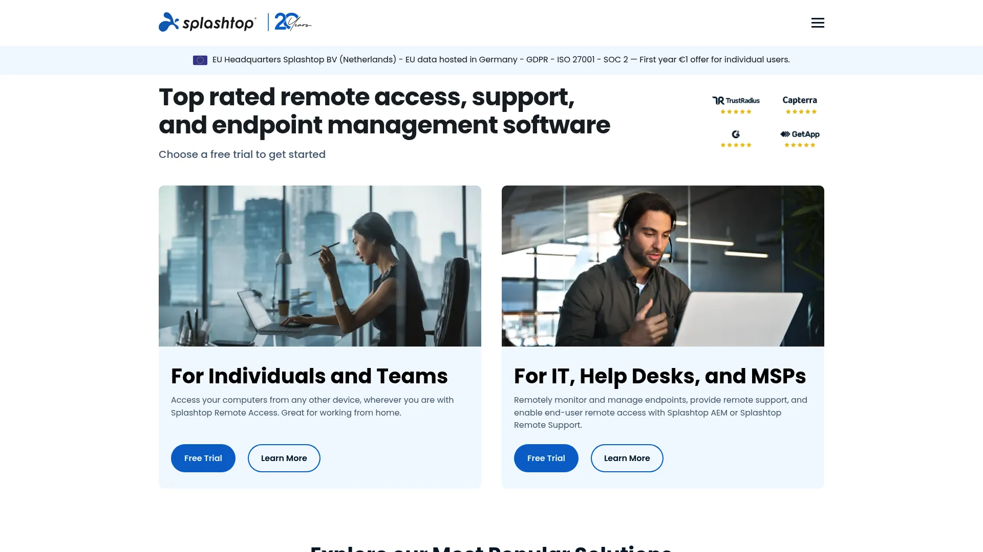 Splashtop remote access software homepage