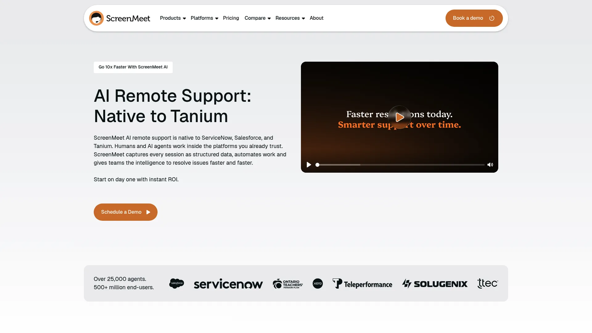 ScreenMeet browser-based remote support homepage